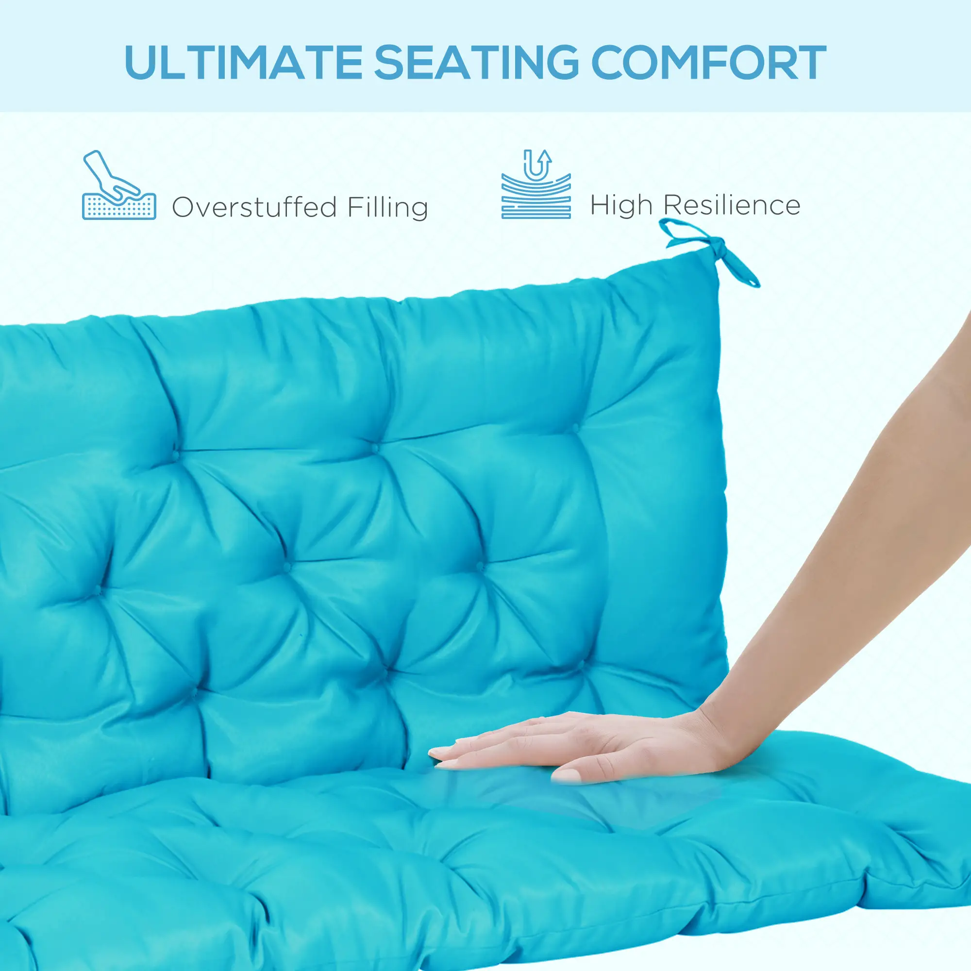 Porch Swing Cushion, Garden Bench Cushion with Backrest, Non-Slip 3-Seater, 59.1" x 38.6", Turquoise - Image 5
