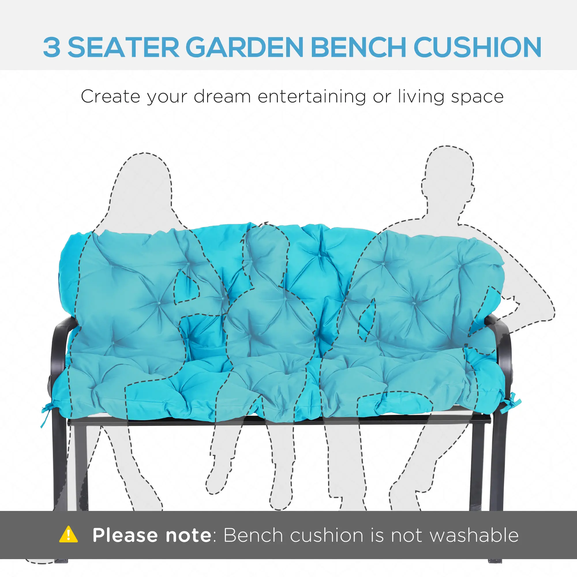 Porch Swing Cushion, Garden Bench Cushion with Backrest, Non-Slip 3-Seater, 59.1" x 38.6", Turquoise - Image 7