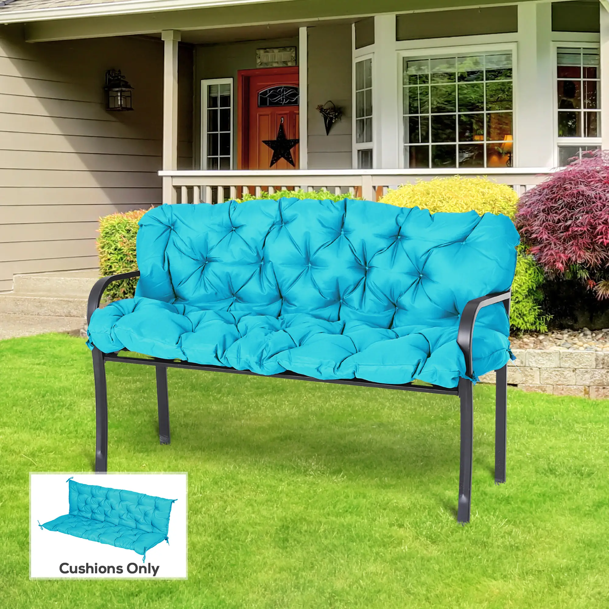 Porch Swing Cushion, Garden Bench Cushion with Backrest, Non-Slip 3-Seater, 59.1" x 38.6", Turquoise - Image 8