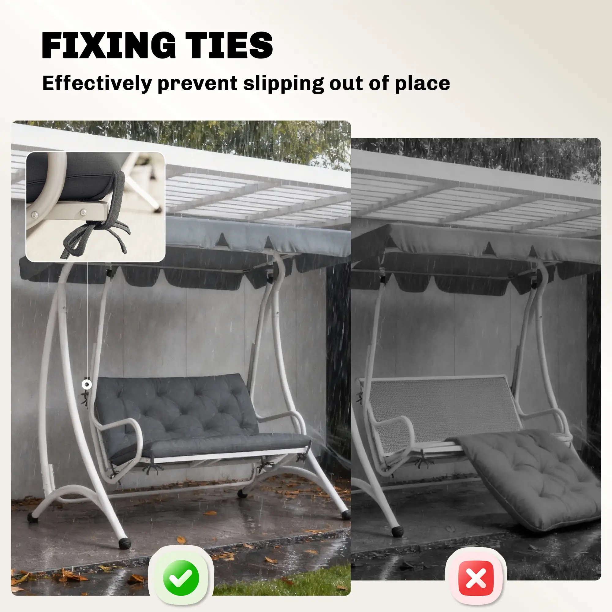 Porch Swing Cushion, Garden Bench Cushion with Backrest, Non-Slip, 39.4" x 38.6", Dark Grey - Image 6