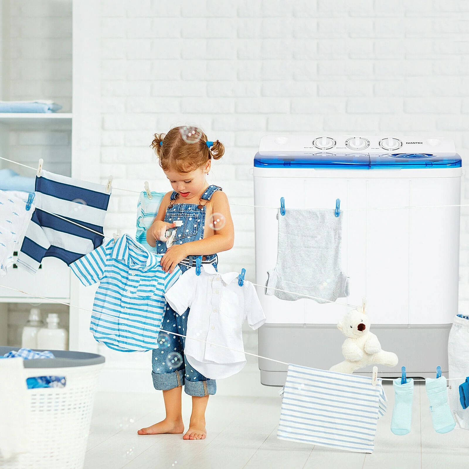 Portable 22lbs Washing Machine With Timer Control, Blue - Image 7