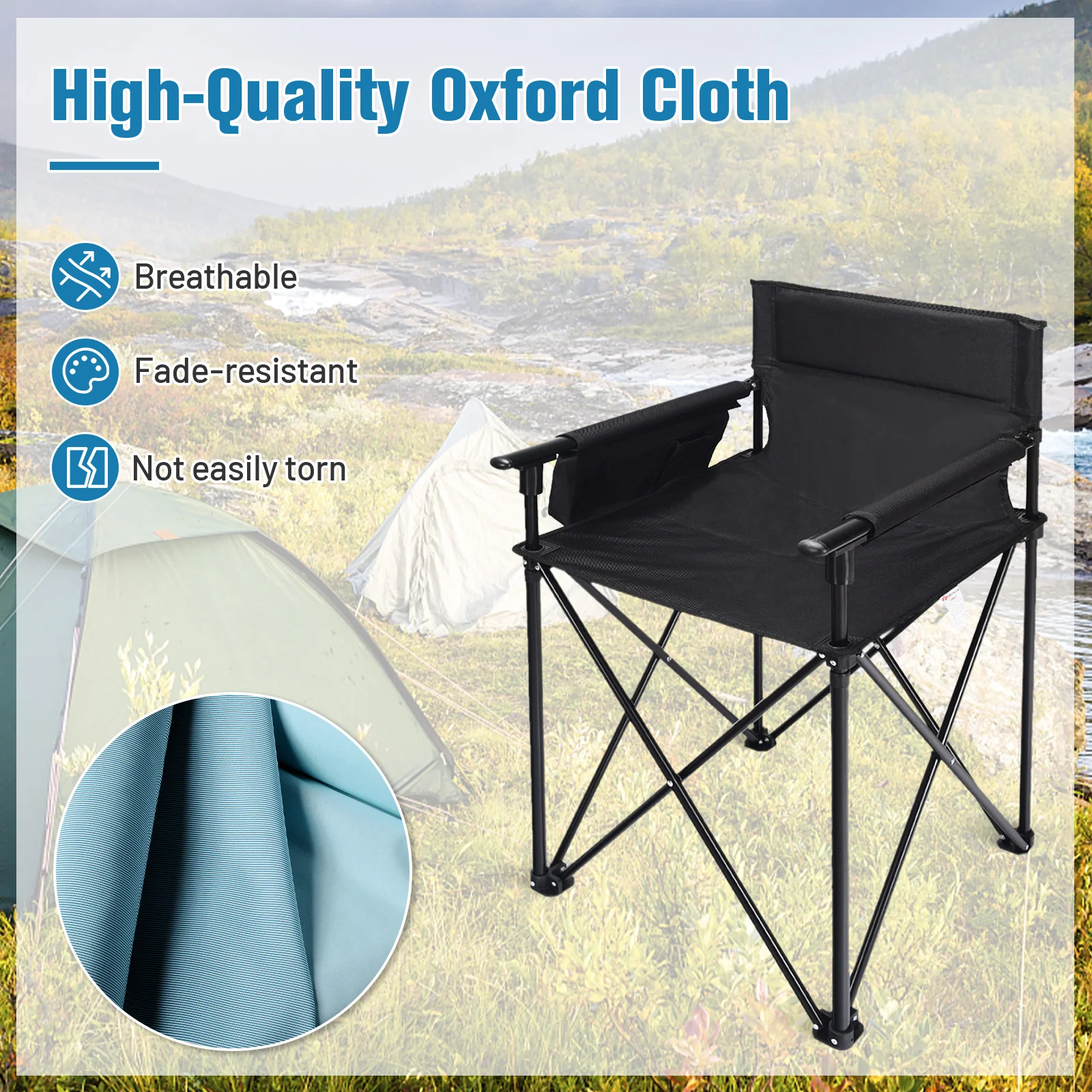 Portable 38 Inch Oversized Folding Chair, Black - Image 8