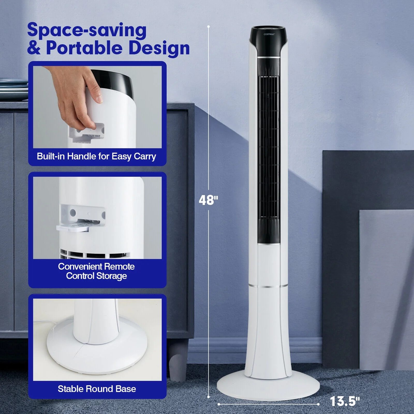 Portable 48 Inches Tower Fan, Remote Control, White - Image 5