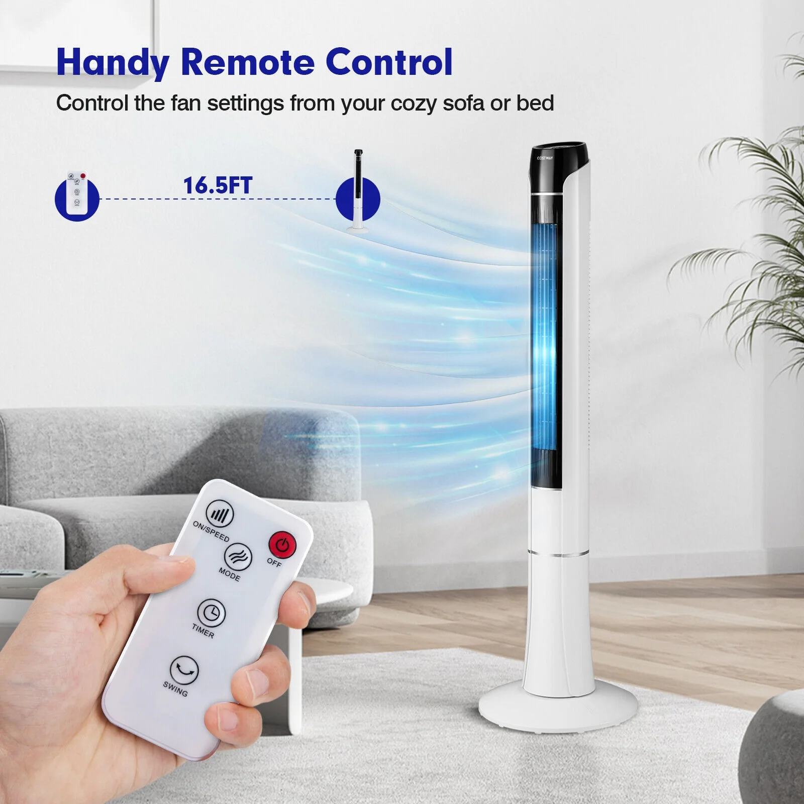 Portable 48 Inches Tower Fan, Remote Control, White - Image 7