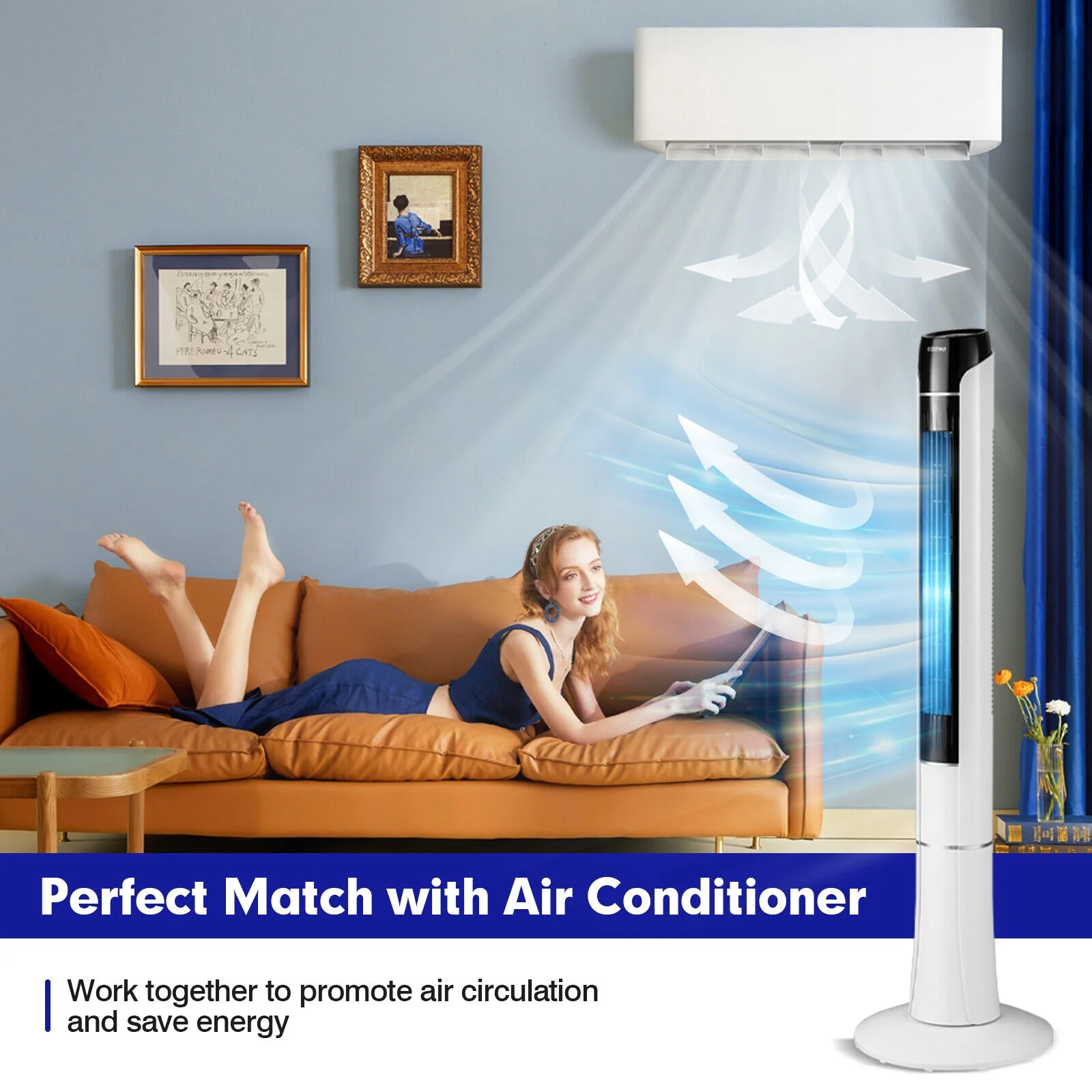 Portable 48 Inches Tower Fan, Remote Control, White - Image 8