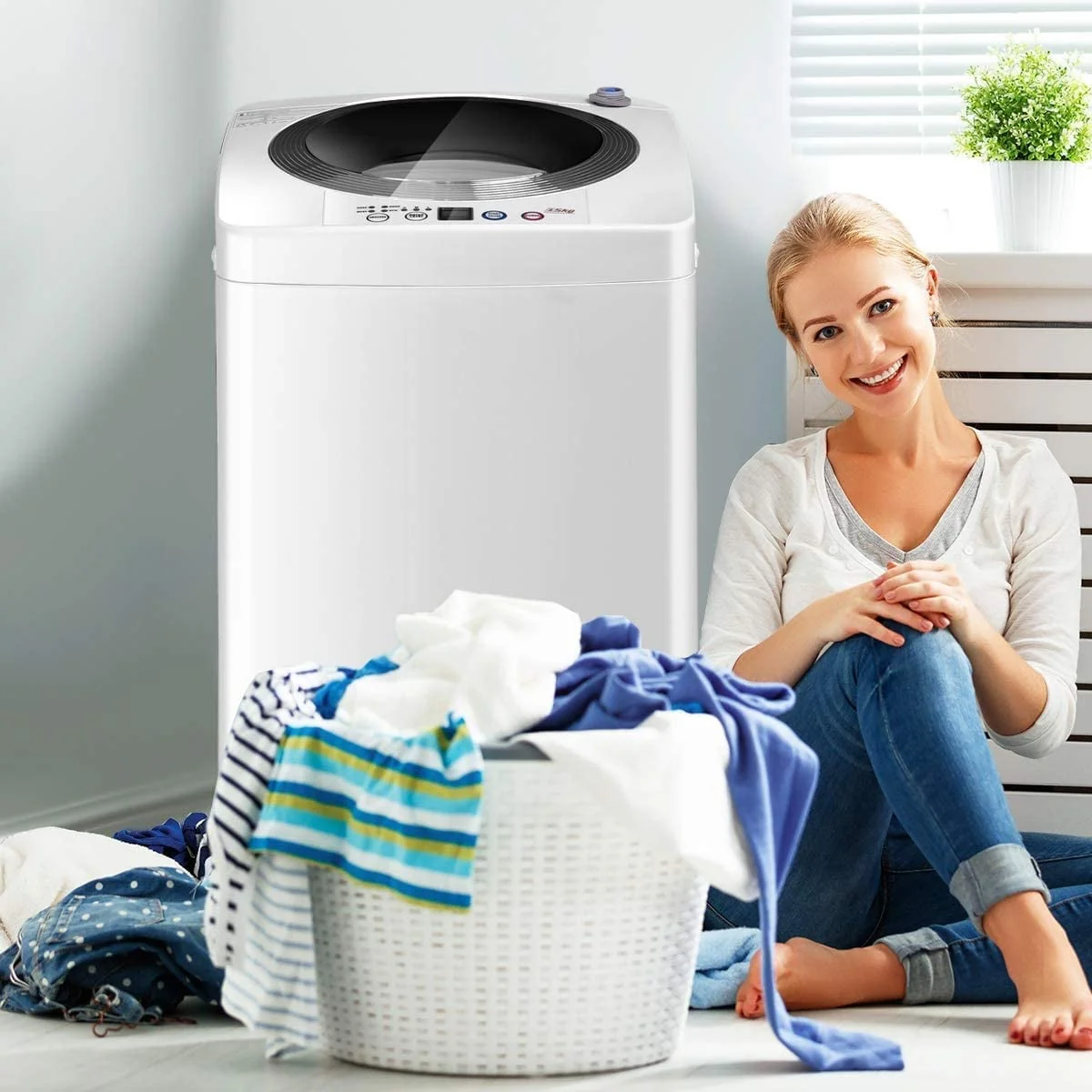 Portable 7.7 lbs Automatic Laundry Washer With Drain Pump, White - Image 2