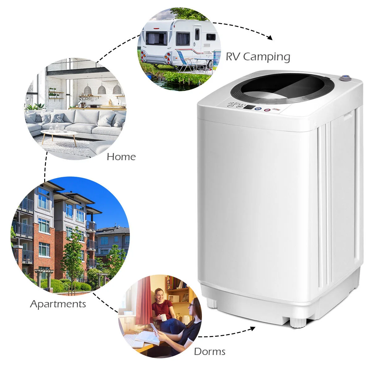 Portable 7.7 lbs Automatic Laundry Washer With Drain Pump, White - Image 5
