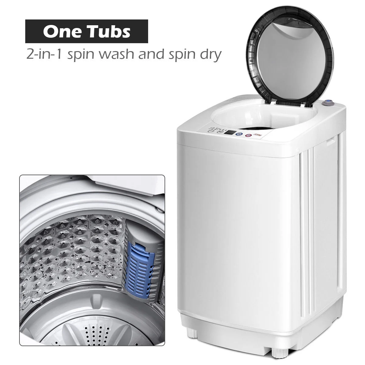 Portable 7.7 lbs Automatic Laundry Washer With Drain Pump, White - Image 7
