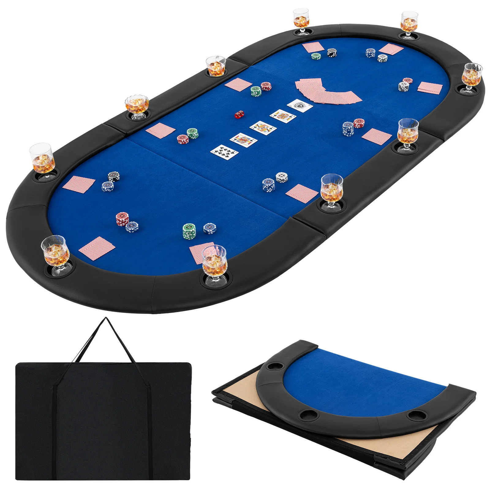 Portable 84 x 42 Inch 10-Player Foldable Padded Poker Table Top, Blue - Image 4