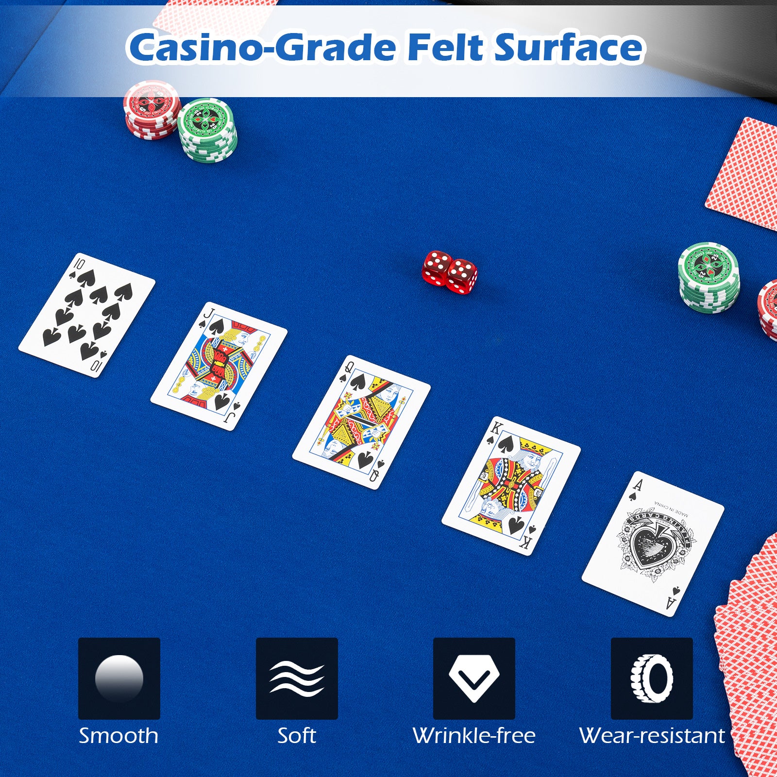 Portable 84 x 42 Inch 10-Player Foldable Padded Poker Table Top, Blue - Image 8