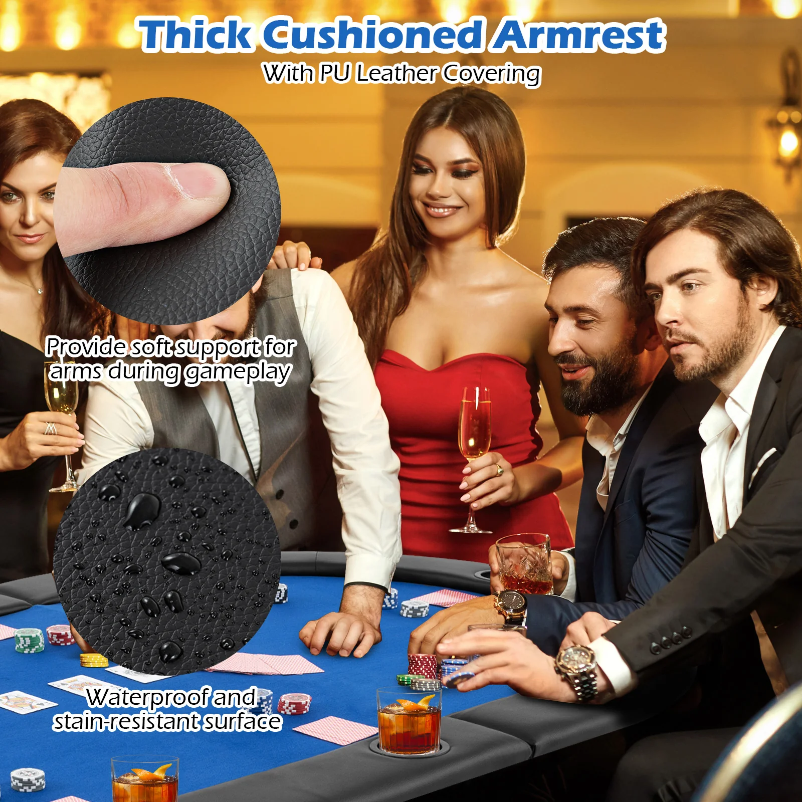 Portable 84 x 42 Inch 10-Player Foldable Padded Poker Table Top, Blue - Image 9