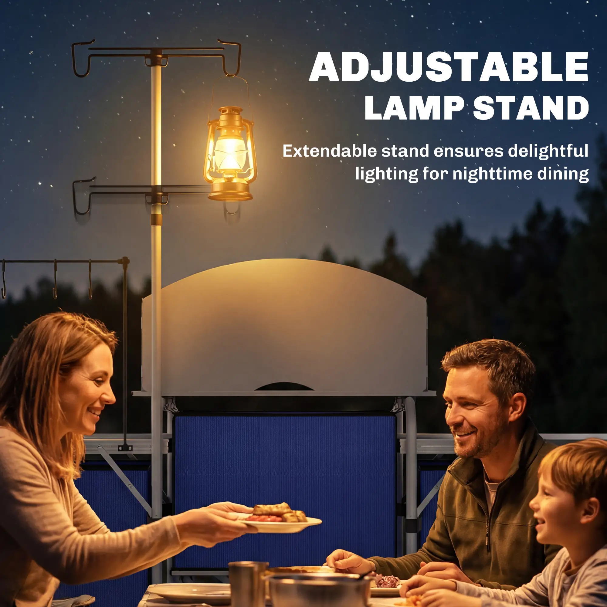 Portable Aluminum Camping Table, Fabric Cupboards, Windshield, Blue - Image 6