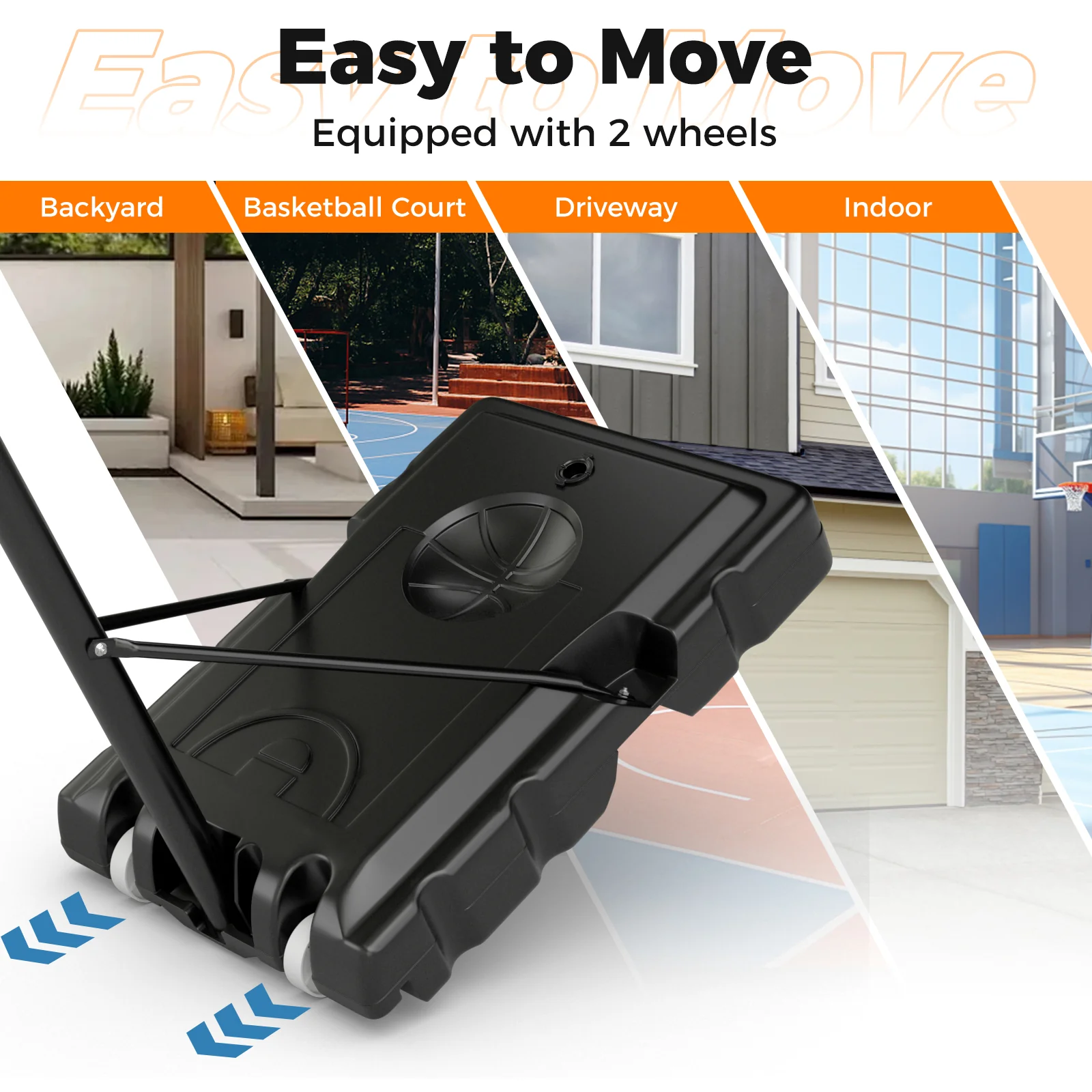 Portable Basketball Hoop, 4.4-10 Feet Adjustable, 2 Wheels, Fillable Base, Black - Image 10