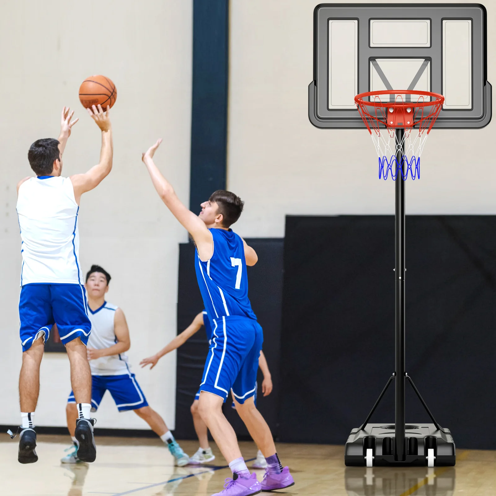Portable Basketball Hoop, 4.4-10 Feet Adjustable, 2 Wheels, Fillable Base, Black - Image 2