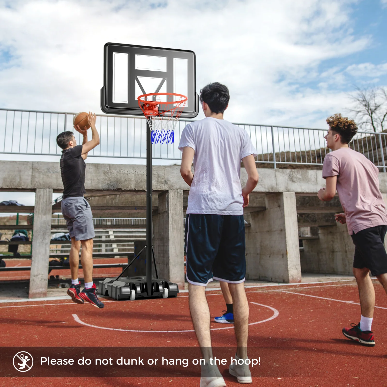 Portable Basketball Hoop, 4.4-10 Feet Adjustable, 2 Wheels, Fillable Base, Black - Image 3