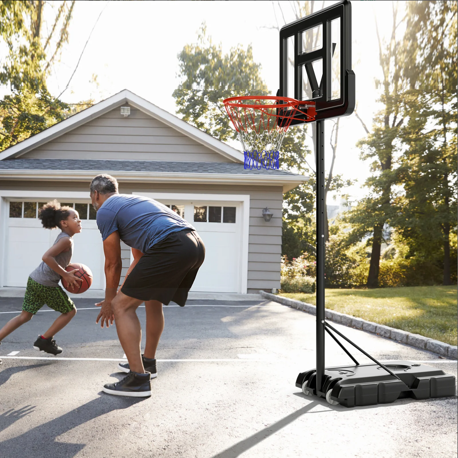 Portable Basketball Hoop, 4.4-10 Feet Adjustable, 2 Wheels, Fillable Base, Black - Image 6