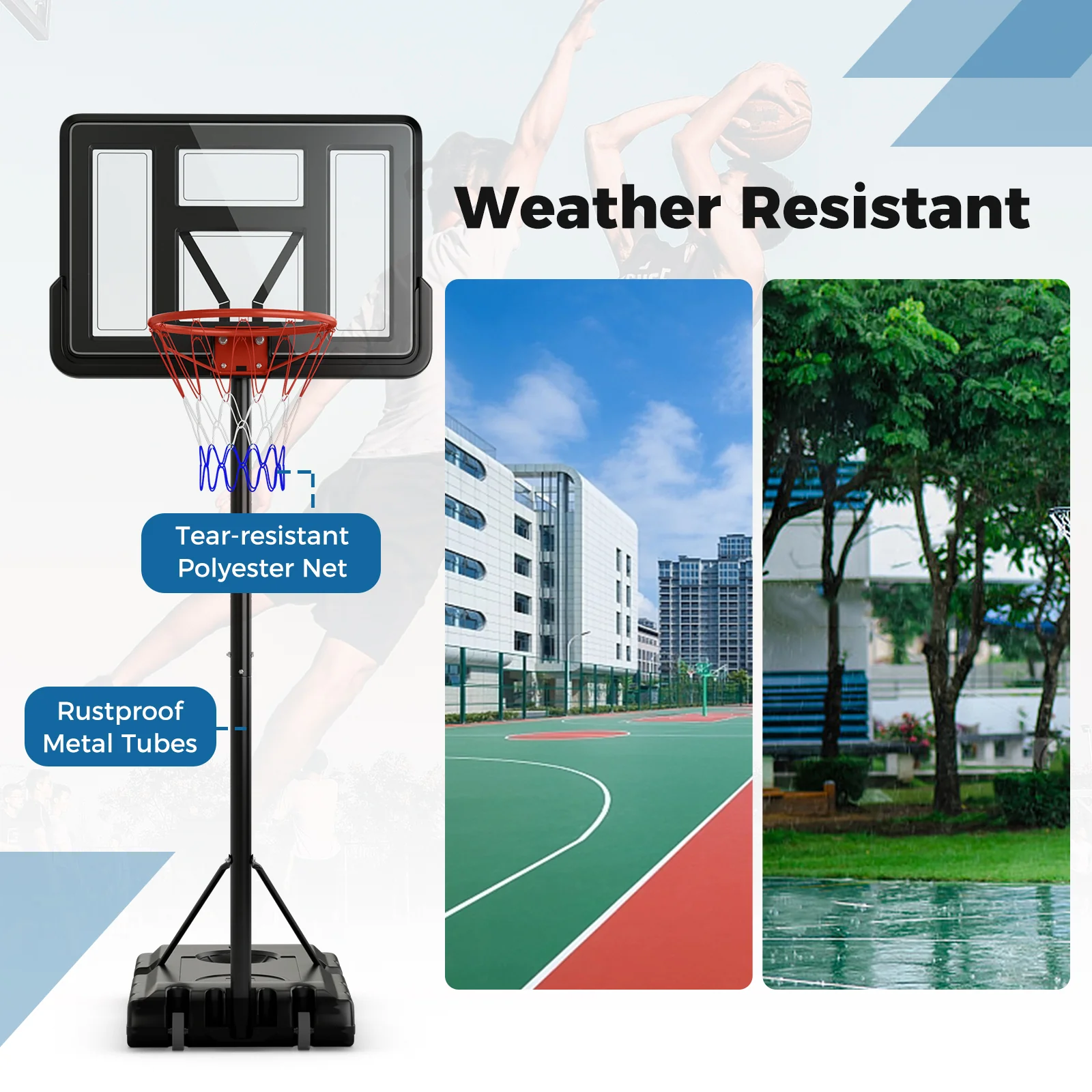 Portable Basketball Hoop, 4.4-10 Feet Adjustable, 2 Wheels, Fillable Base, Black - Image 9