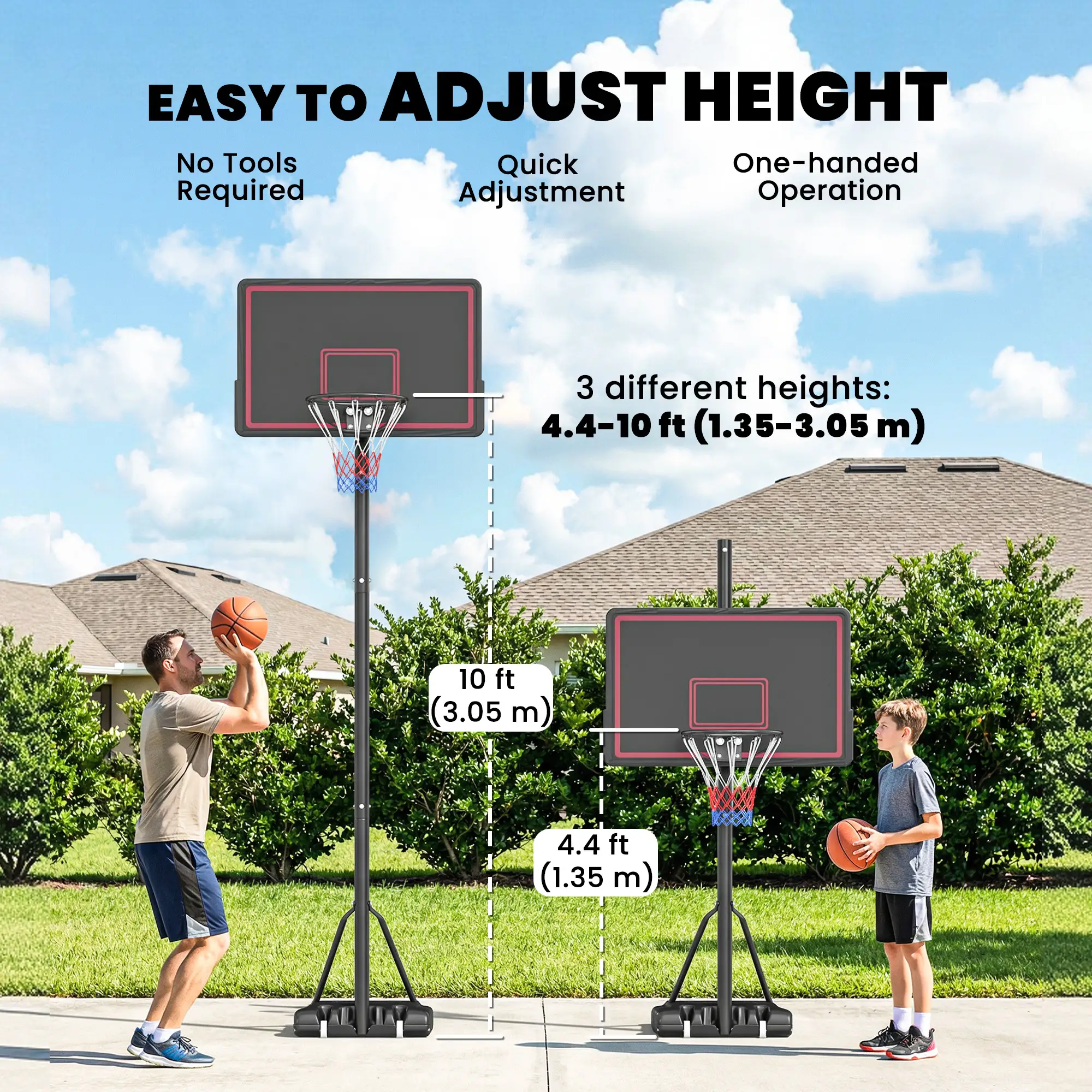 Portable Basketball Hoop, 4.4-10ft Adjustable Height With Wheels - Image 4