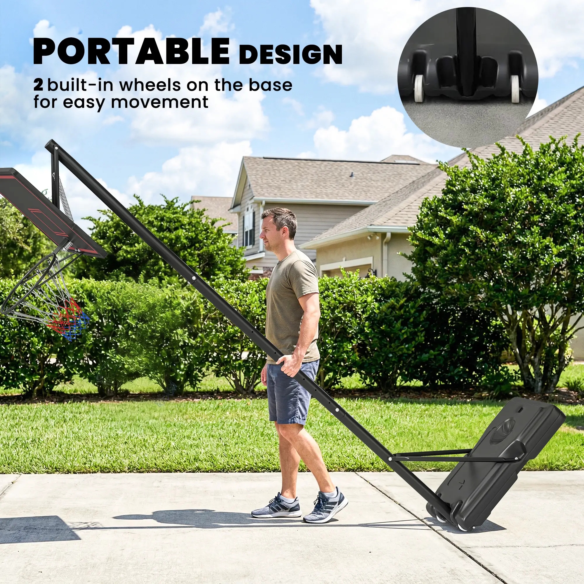 Portable Basketball Hoop, 4.4-10ft Adjustable Height With Wheels - Image 6