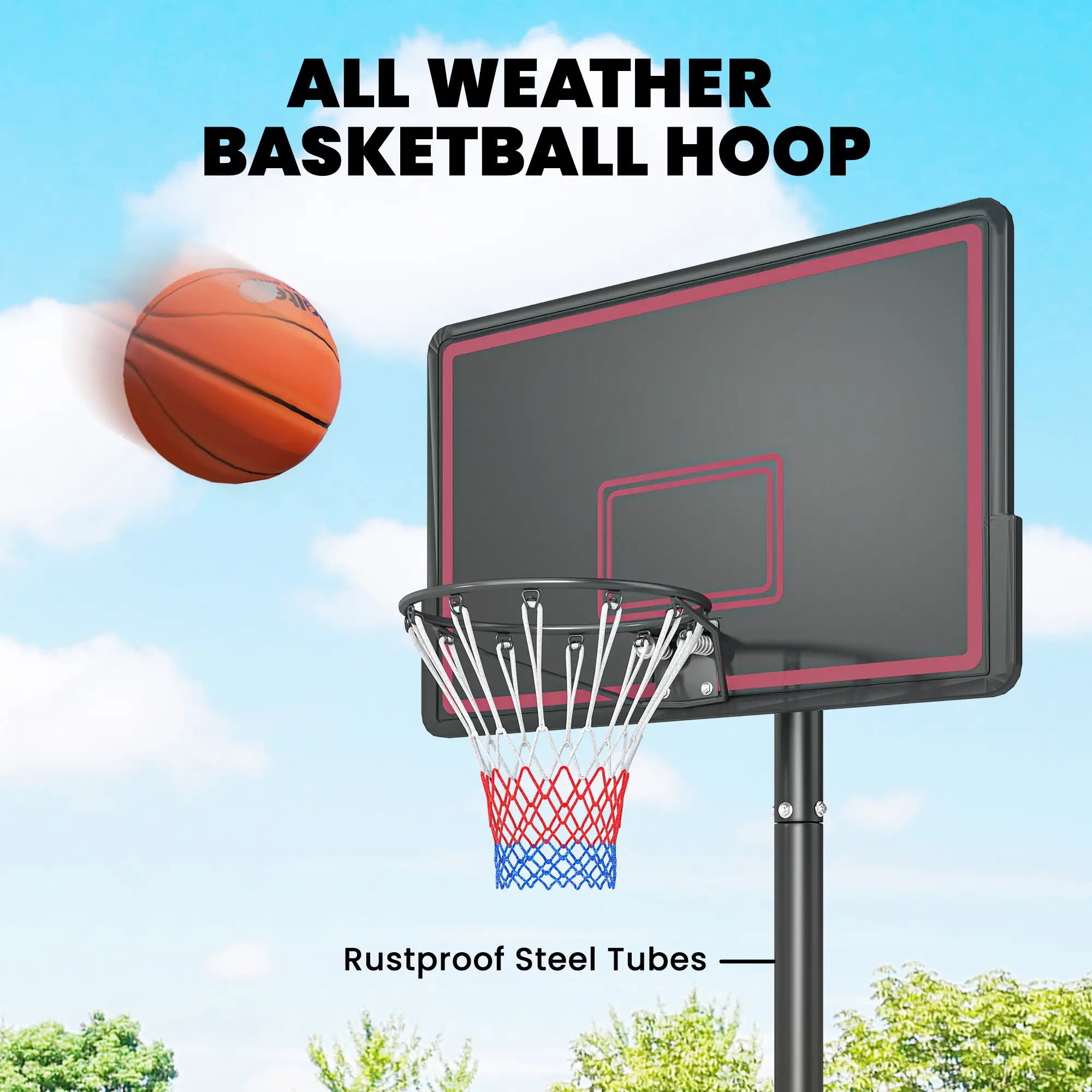 Portable Basketball Hoop, 4.4-10ft Adjustable Height With Wheels - Image 7