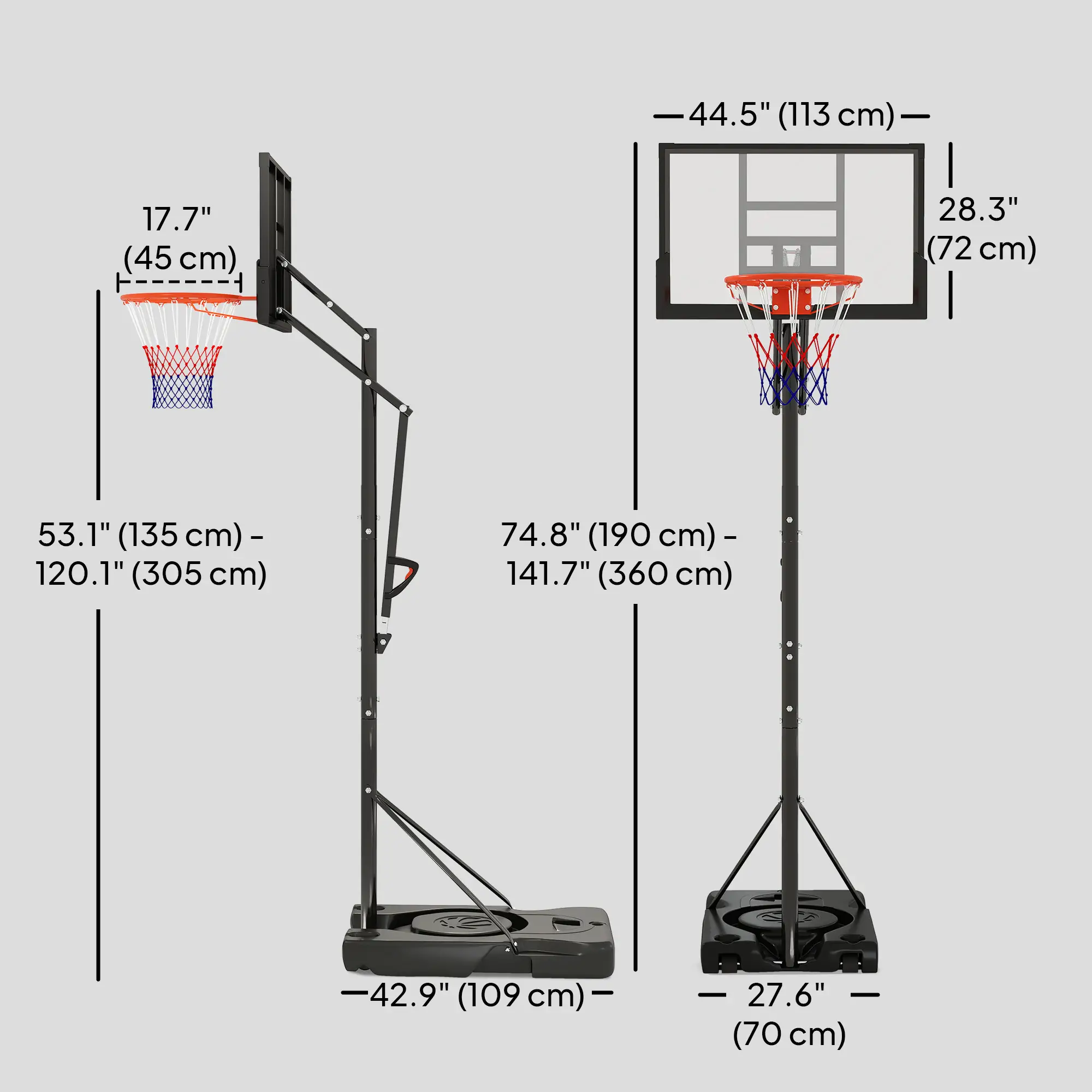 Portable Basketball Hoop, 4.4-10ft with Wheels and 44.5" Backboard, for Teenagers Youth Adults - Image 3