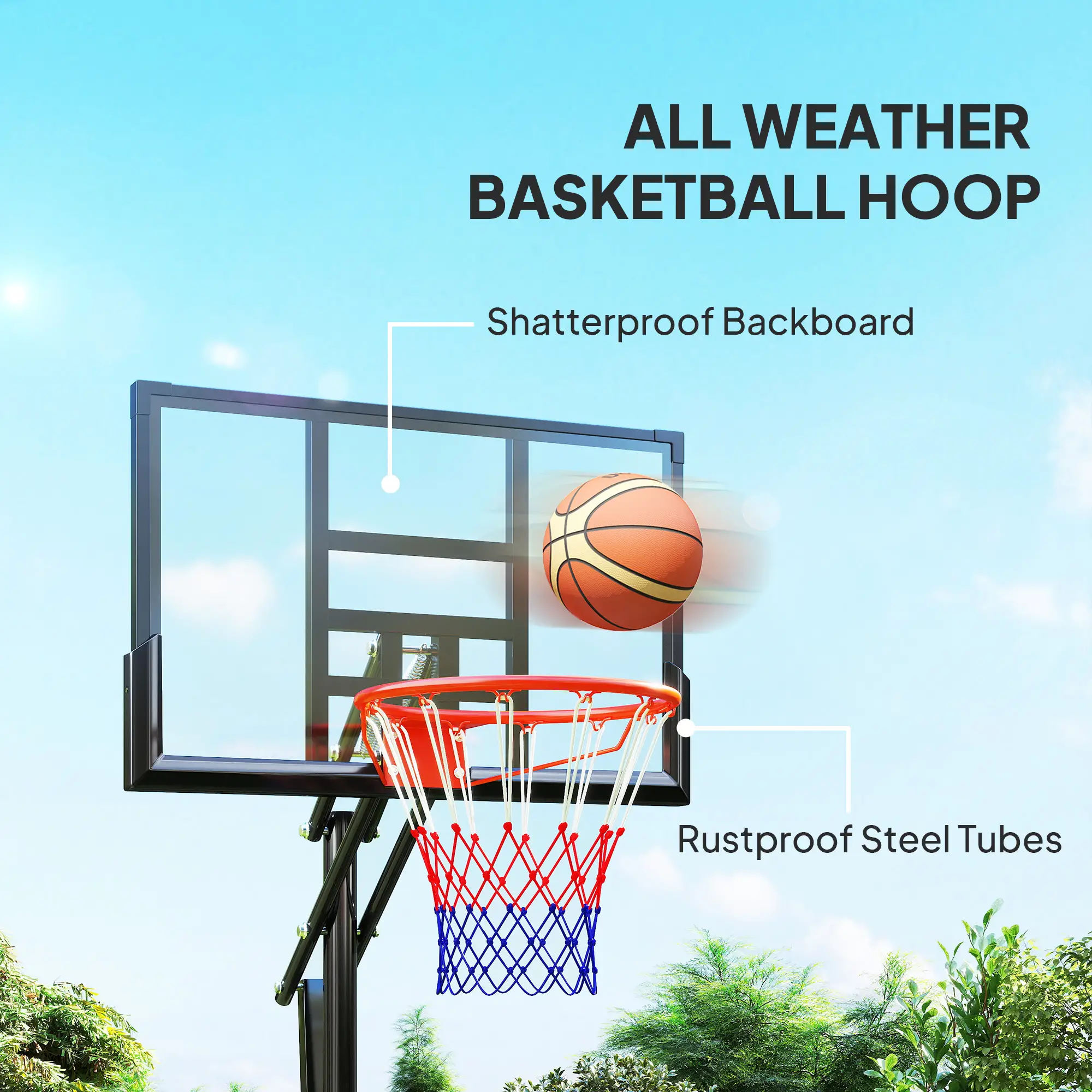 Portable Basketball Hoop, 4.4-10ft with Wheels and 44.5" Backboard, for Teenagers Youth Adults - Image 7