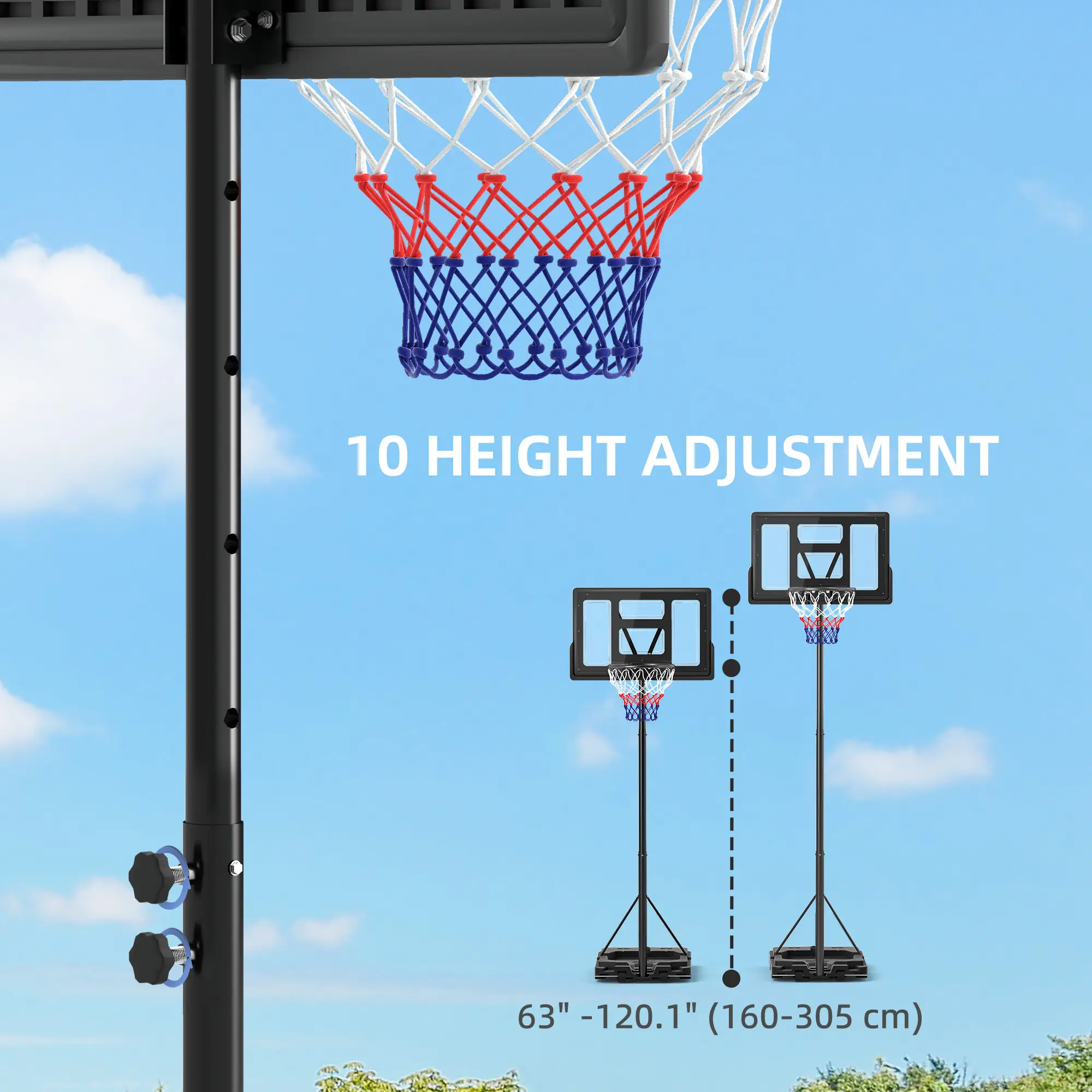 Portable Basketball Hoop, 7.5-10ft, 43" Backboard, Wheels, for Teens Adults - Image 4