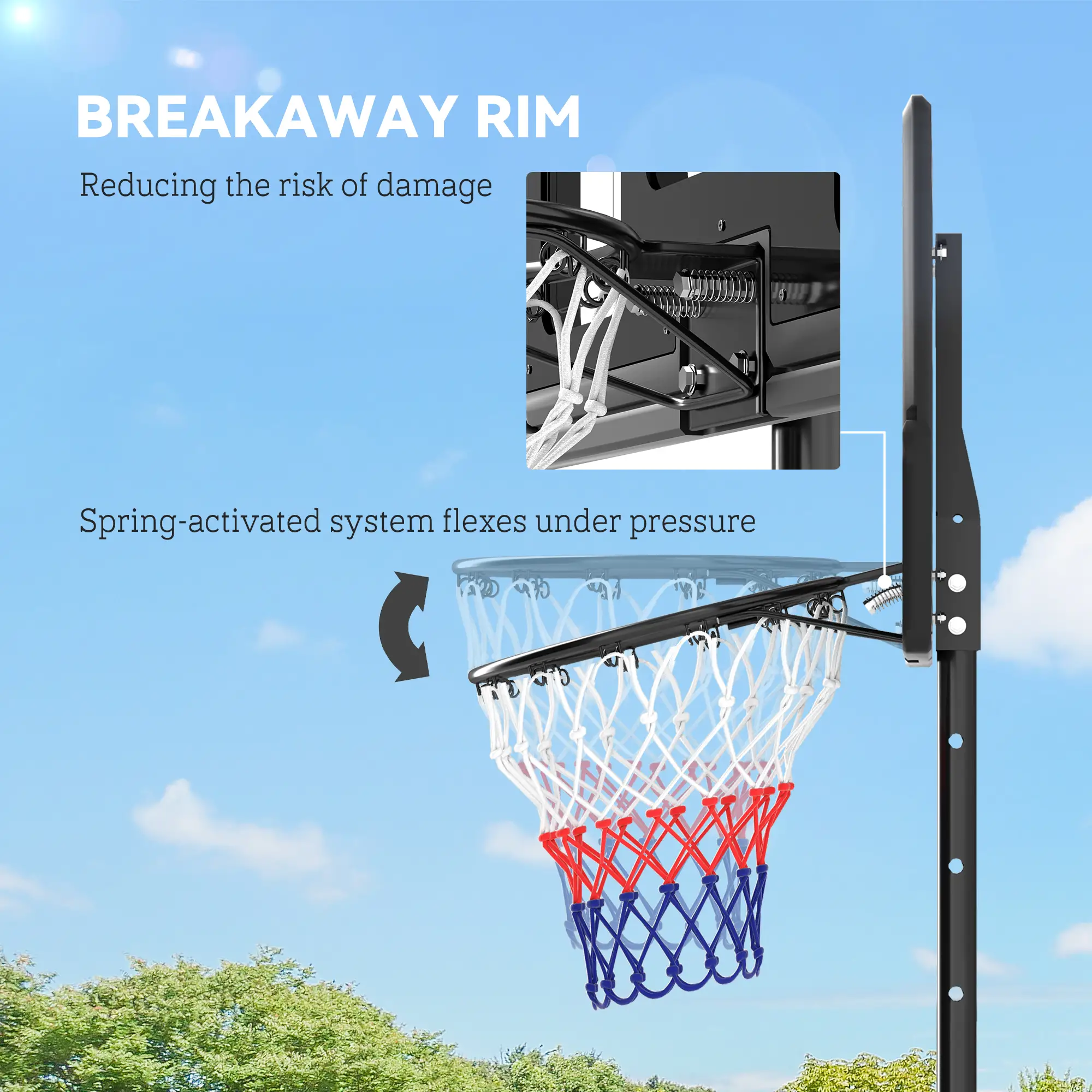 Portable Basketball Hoop, 7.5-10ft, 43" Backboard, Wheels, for Teens Adults - Image 6