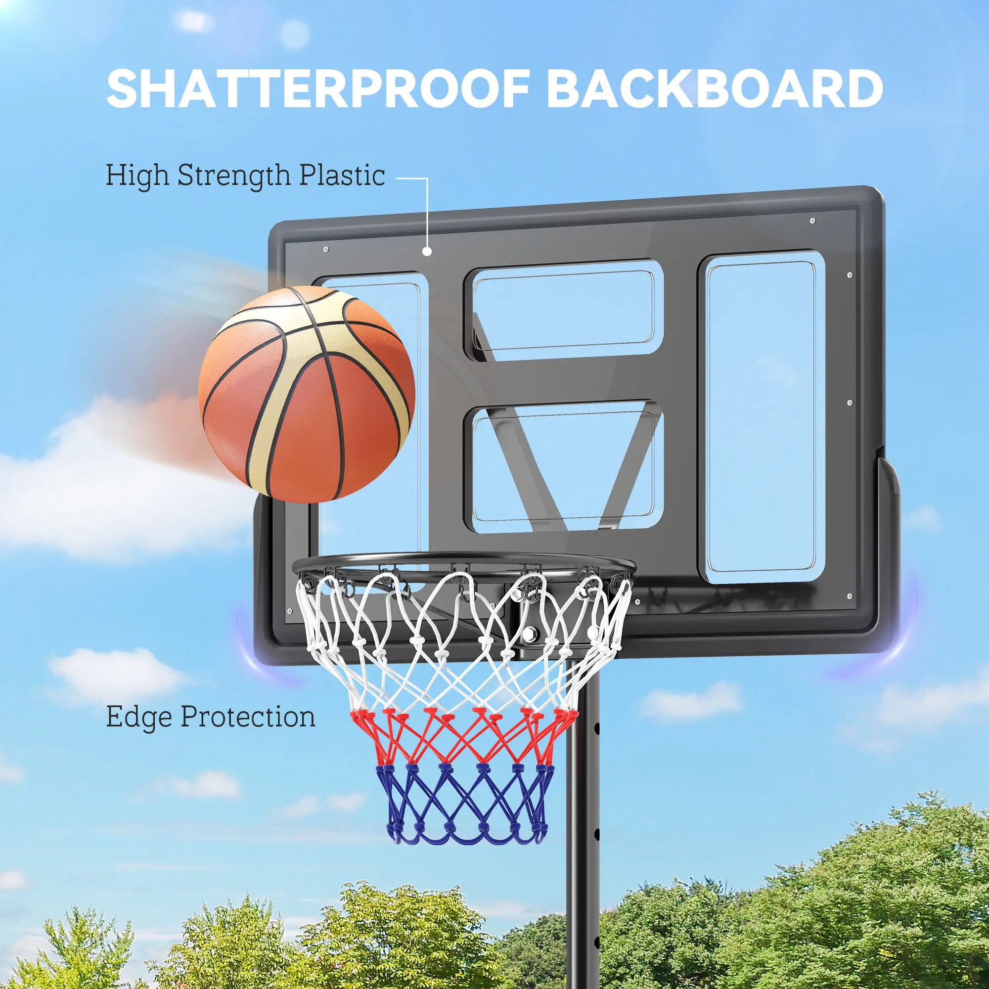 Portable Basketball Hoop, 7.5-10ft, 43" Backboard, Wheels, for Teens Adults - Image 8