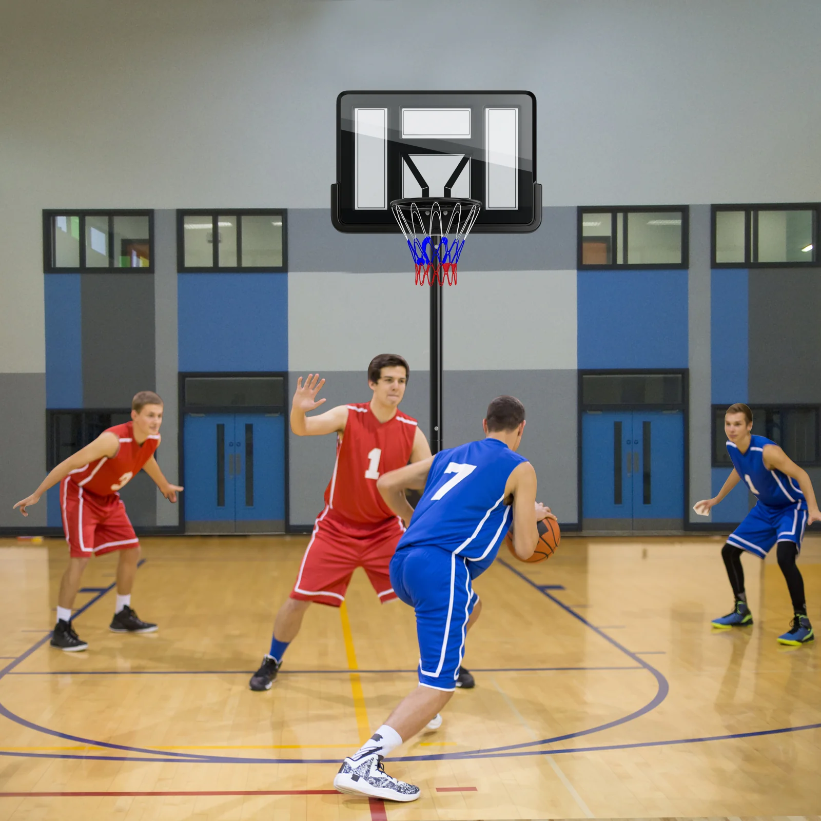 Portable Basketball Hoop, 9-Position Adjustable Height, Black - Image 3