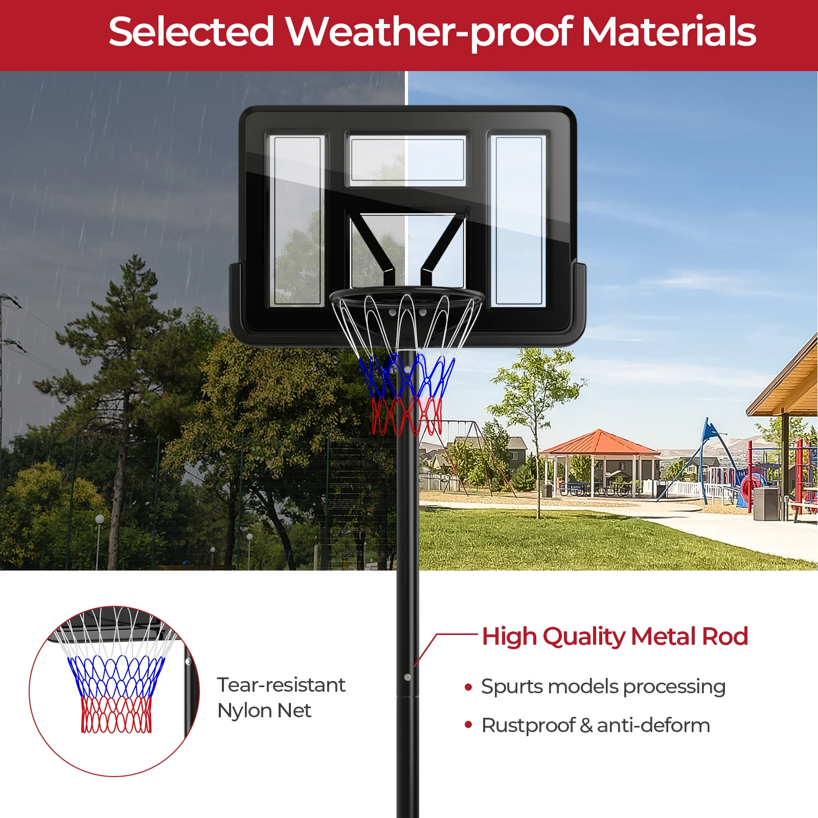 Portable Basketball Hoop, 9-Position Adjustable Height, Black - Image 8