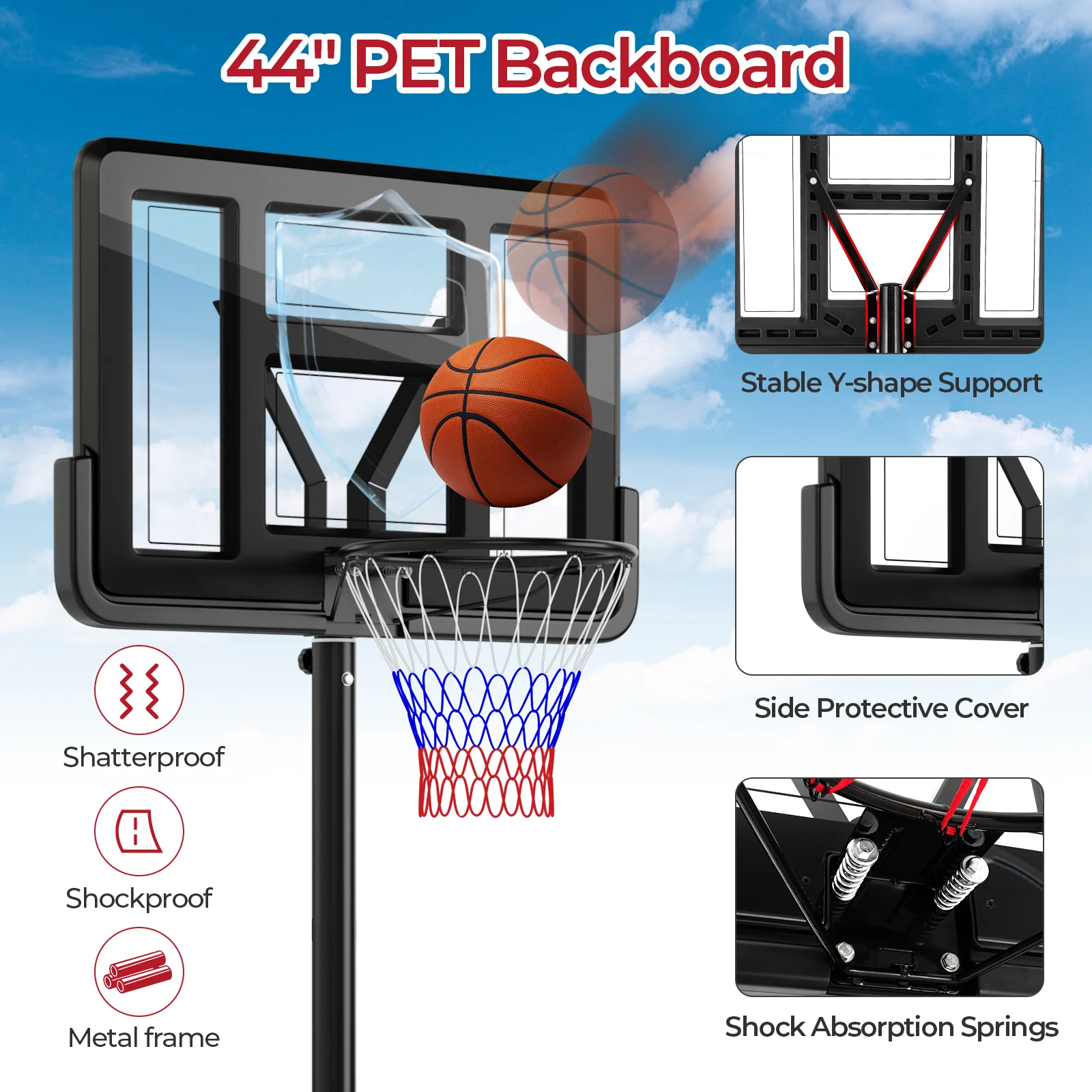 Portable Basketball Hoop, 9-Position Adjustable Height, Black - Image 9