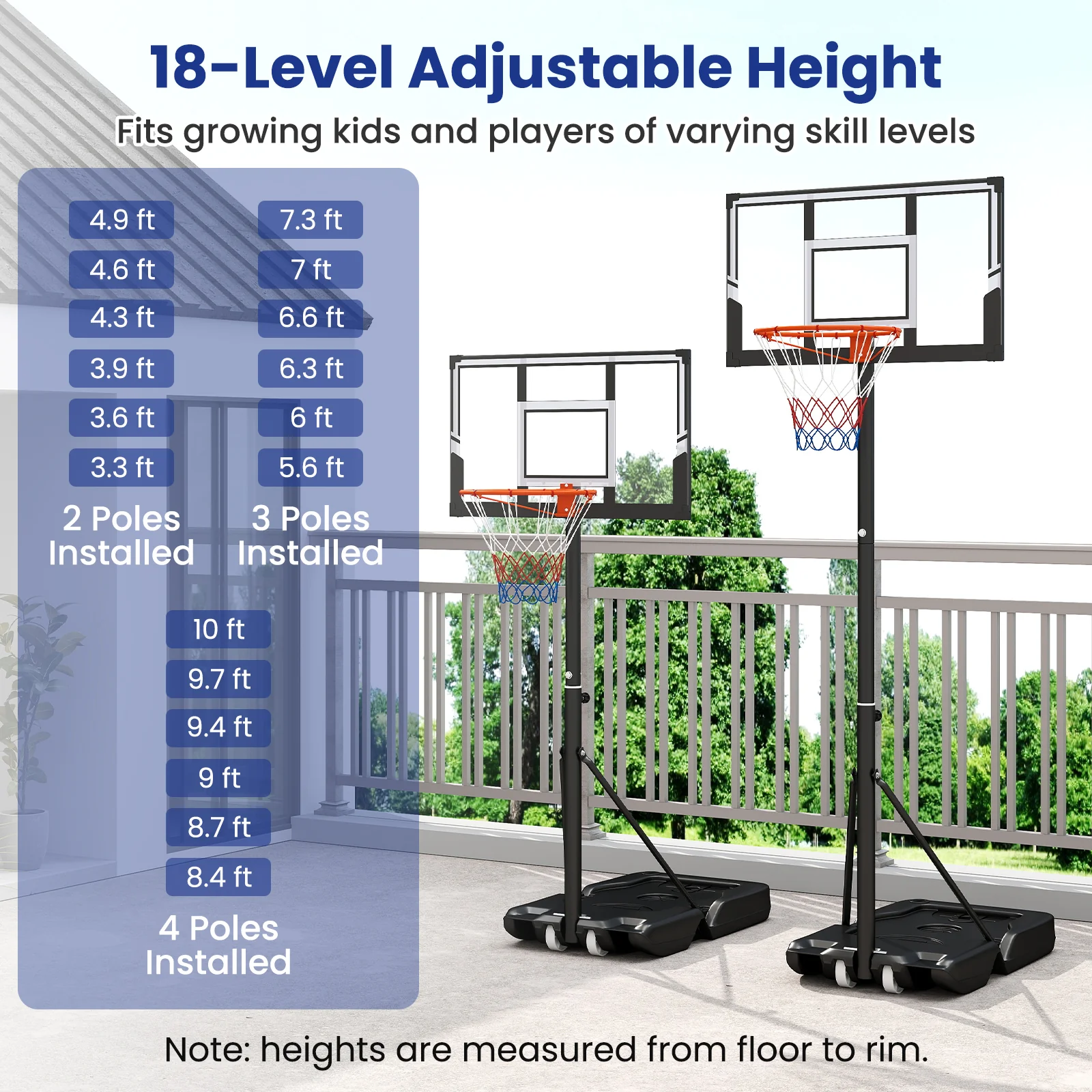 Portable Basketball Hoop, Adjustable 3.3-10 Feet, Black - Image 7
