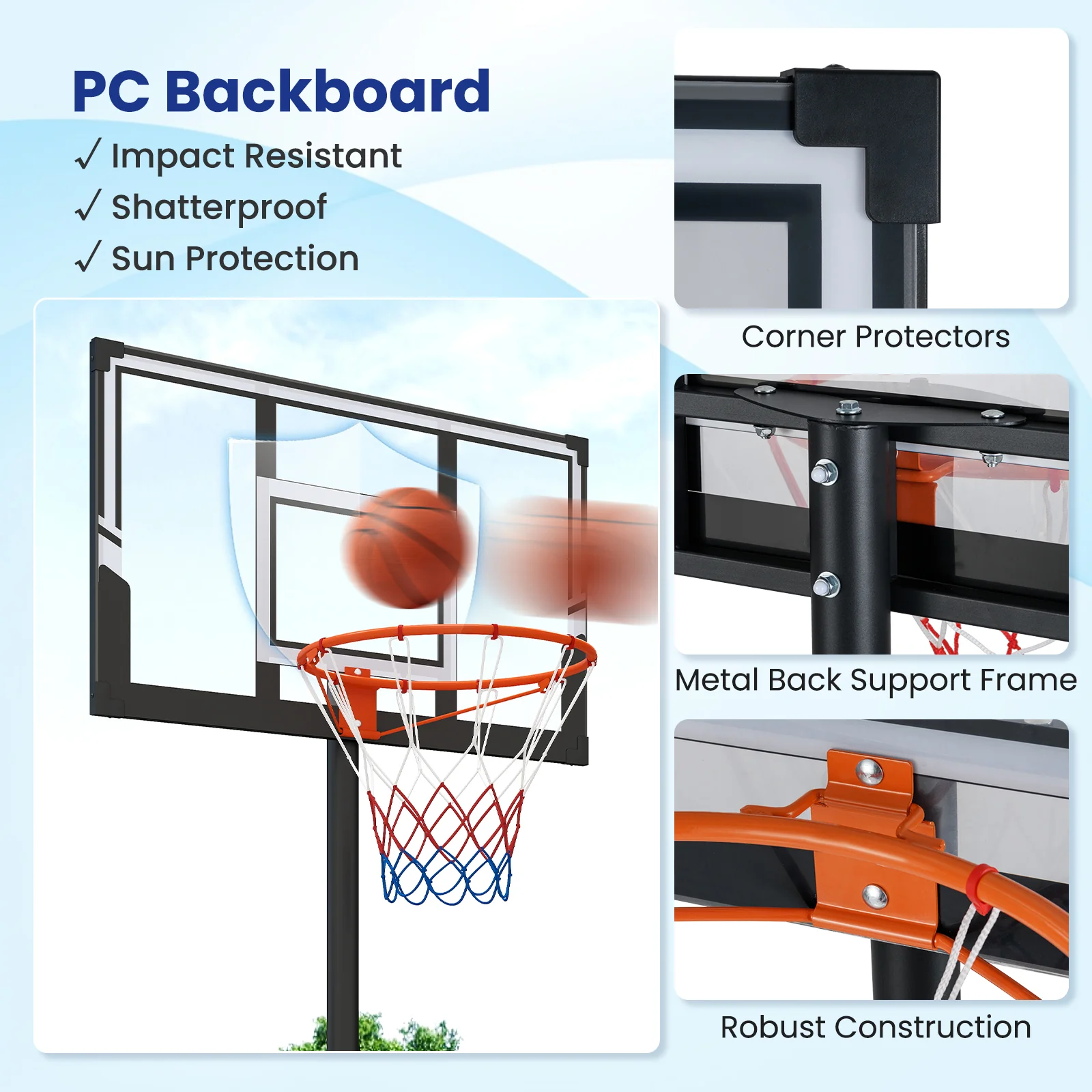 Portable Basketball Hoop, Adjustable 3.3-10 Feet, Black - Image 8