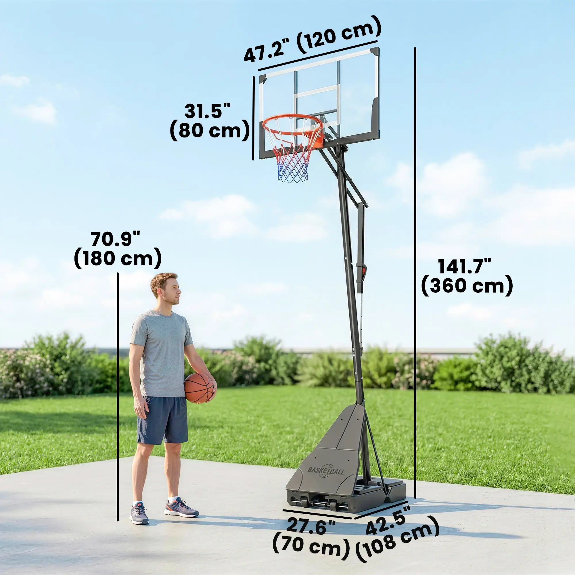 Portable Basketball Hoop, Height Adjustable 8-10 Ft, 47" Shatterproof Backboard - Image 3
