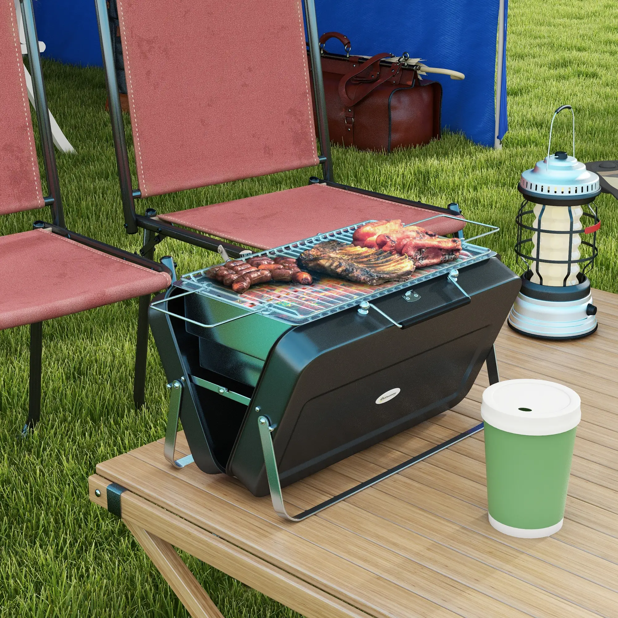 Portable BBQ Grill, Metal, Black - Image 2