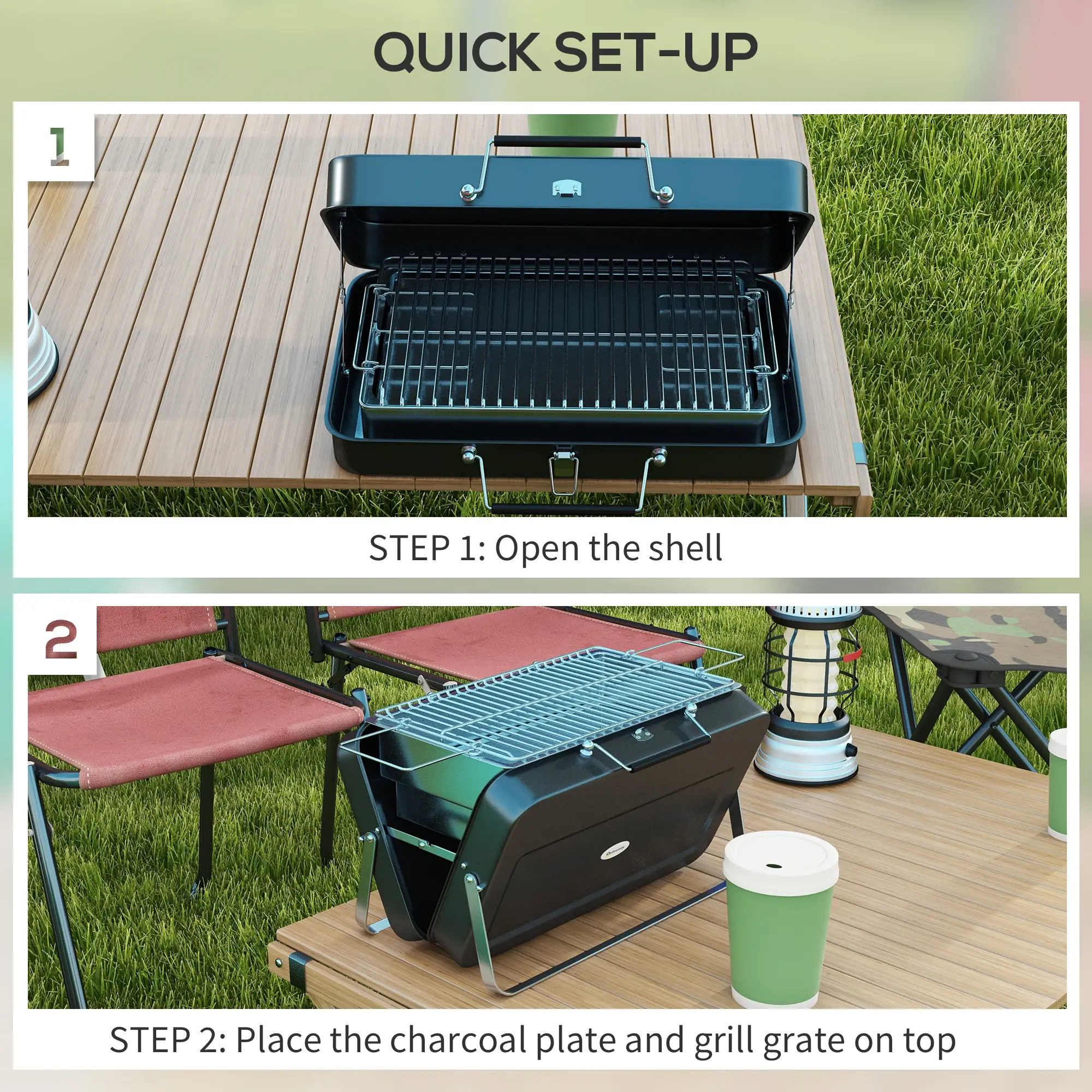 Portable BBQ Grill, Metal, Black - Image 5
