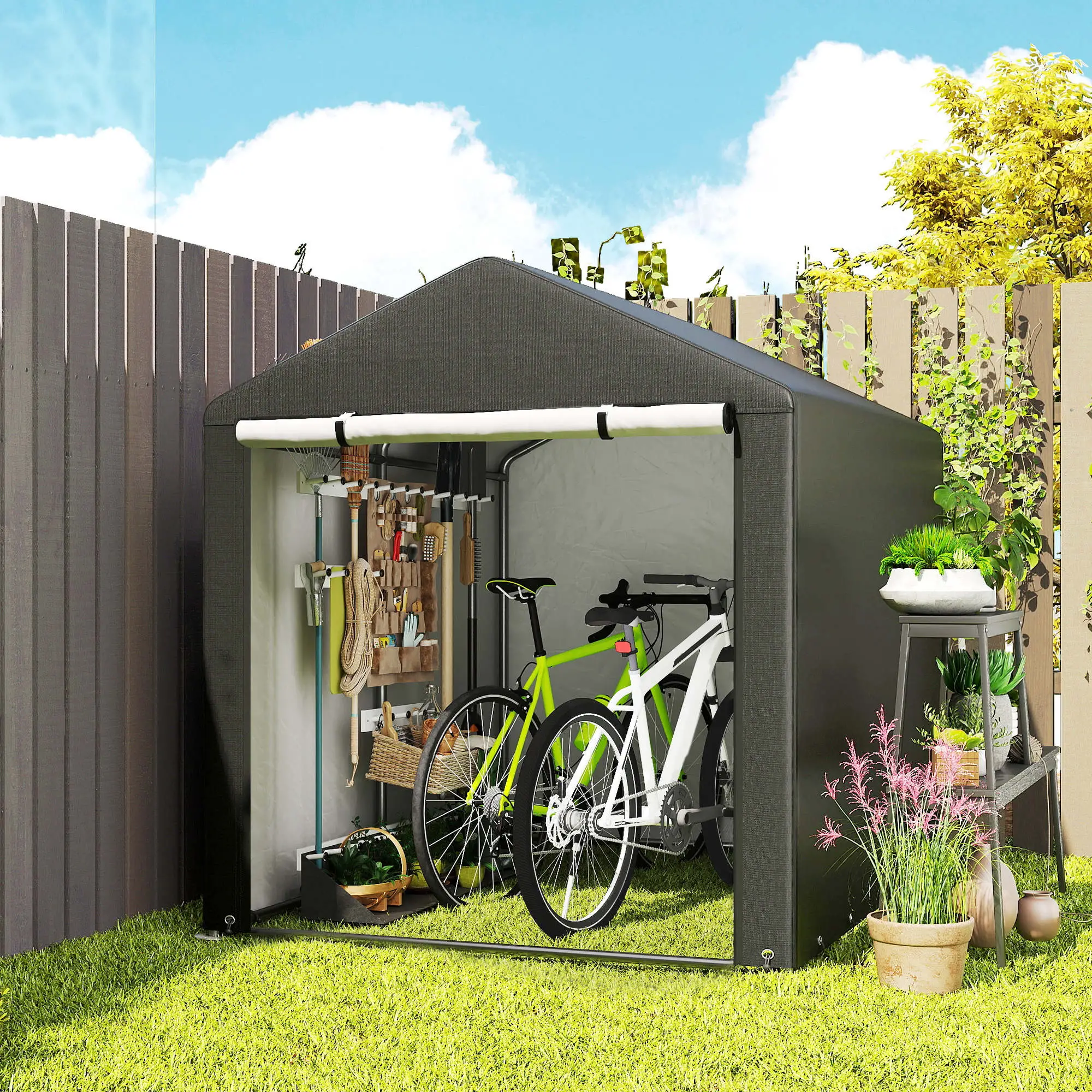 Portable Bicycle Shed, Galvanised Steel Frame, Large Door, Waterproof, Black - Image 10
