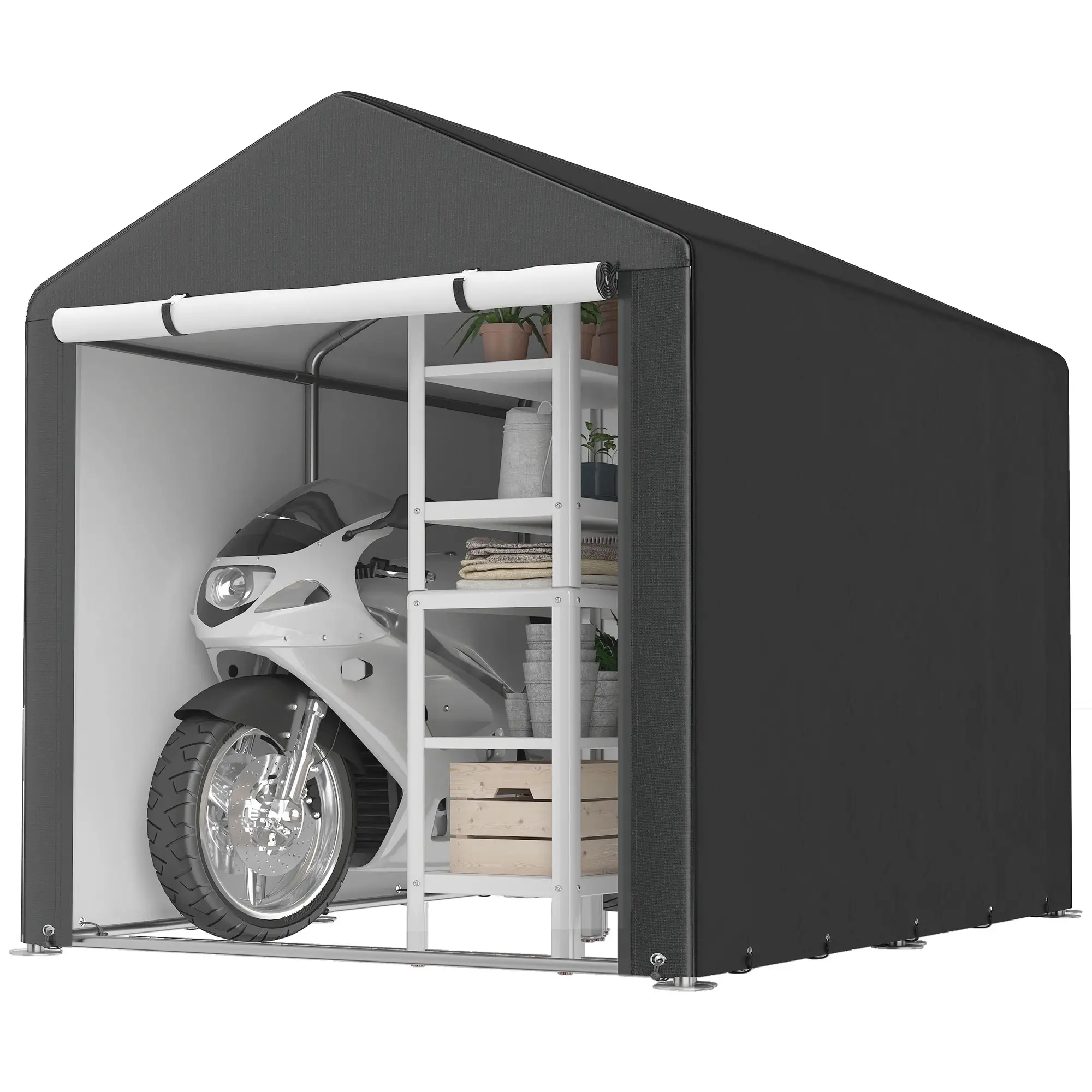 Portable Bicycle Shed, Galvanised Steel Frame, Large Door, Waterproof, Black - Image 11