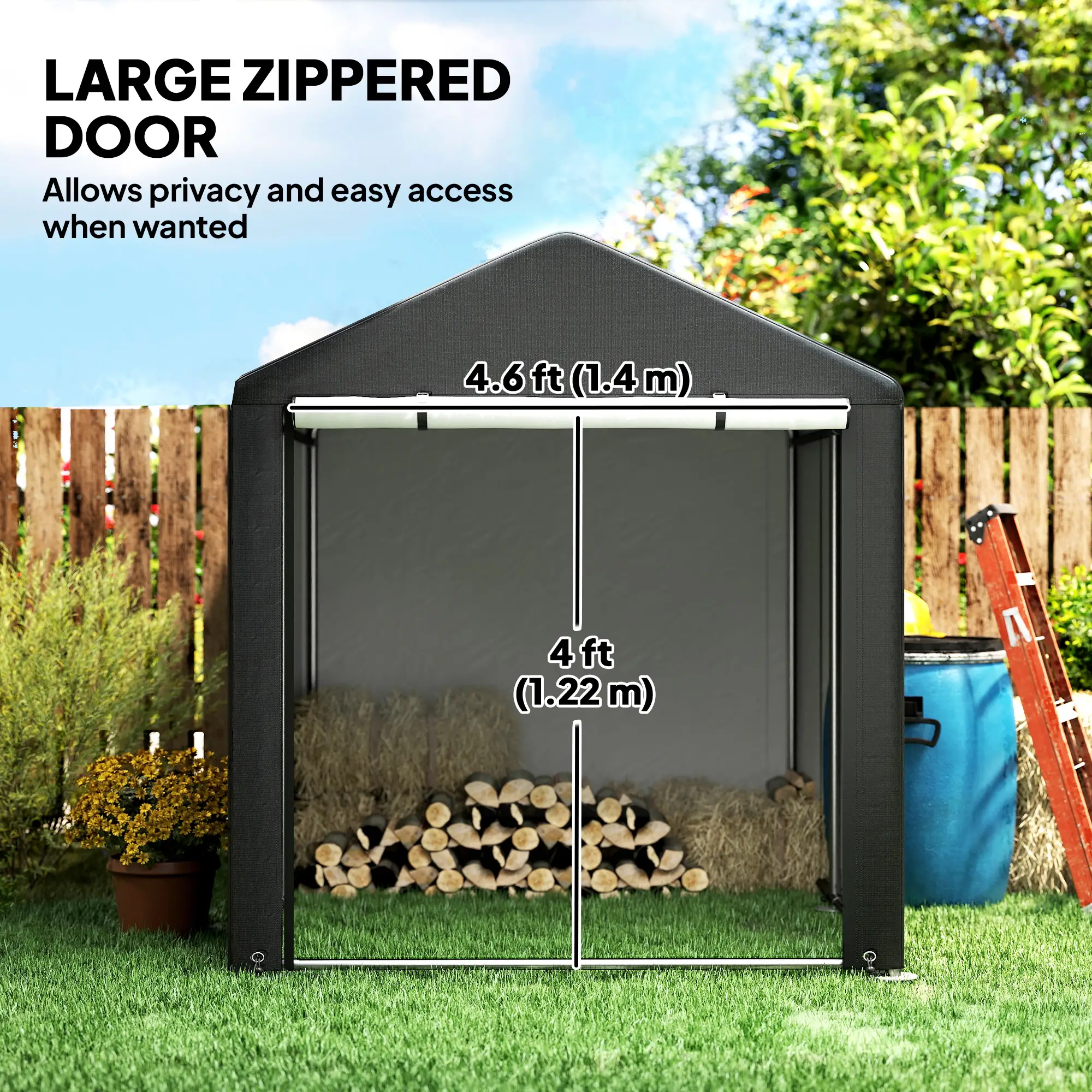 Portable Bicycle Shed, Galvanised Steel Frame, Large Door, Waterproof, Black - Image 6
