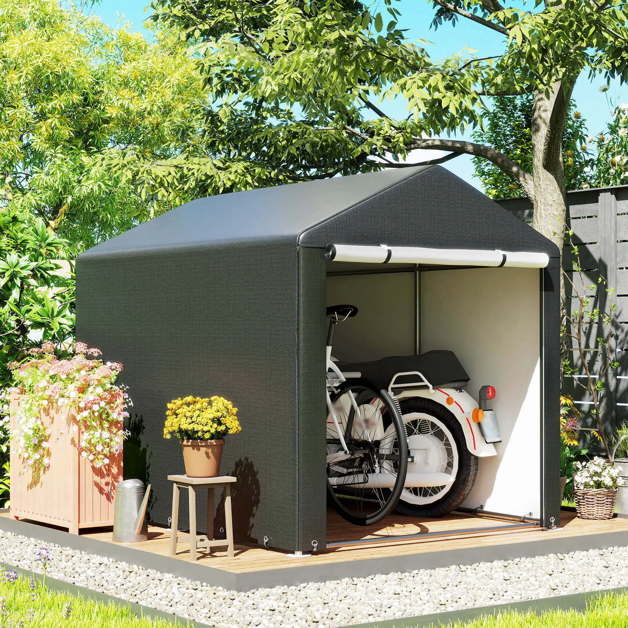 Portable Bicycle Shed, Galvanised Steel Frame, Large Door, Waterproof, Black - Image 7