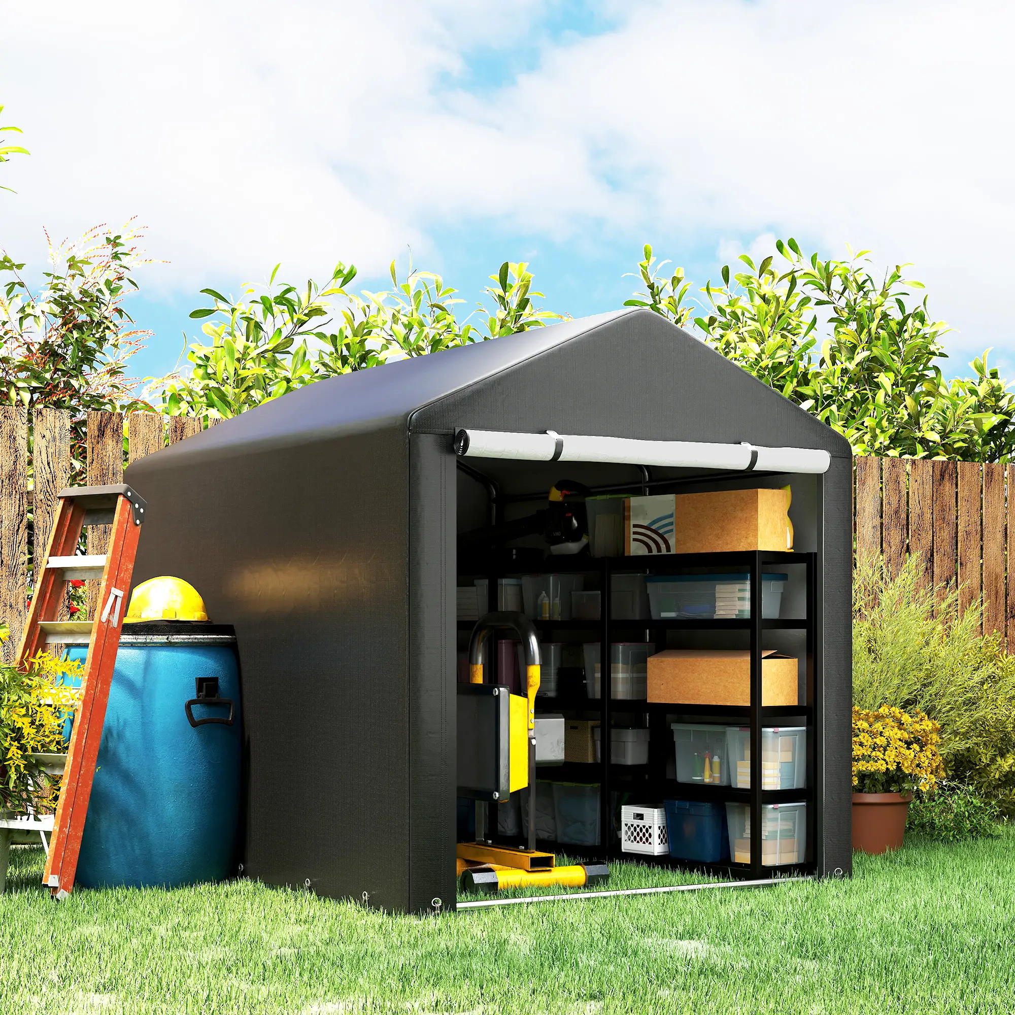 Portable Bicycle Shed, Galvanised Steel Frame, Large Door, Waterproof, Black - Image 8