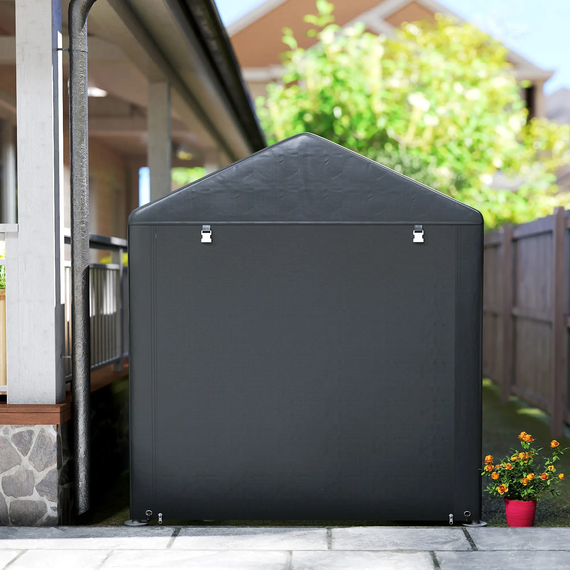 Portable Bicycle Shed, Galvanised Steel Frame, Large Door, Waterproof, Black - Image 9