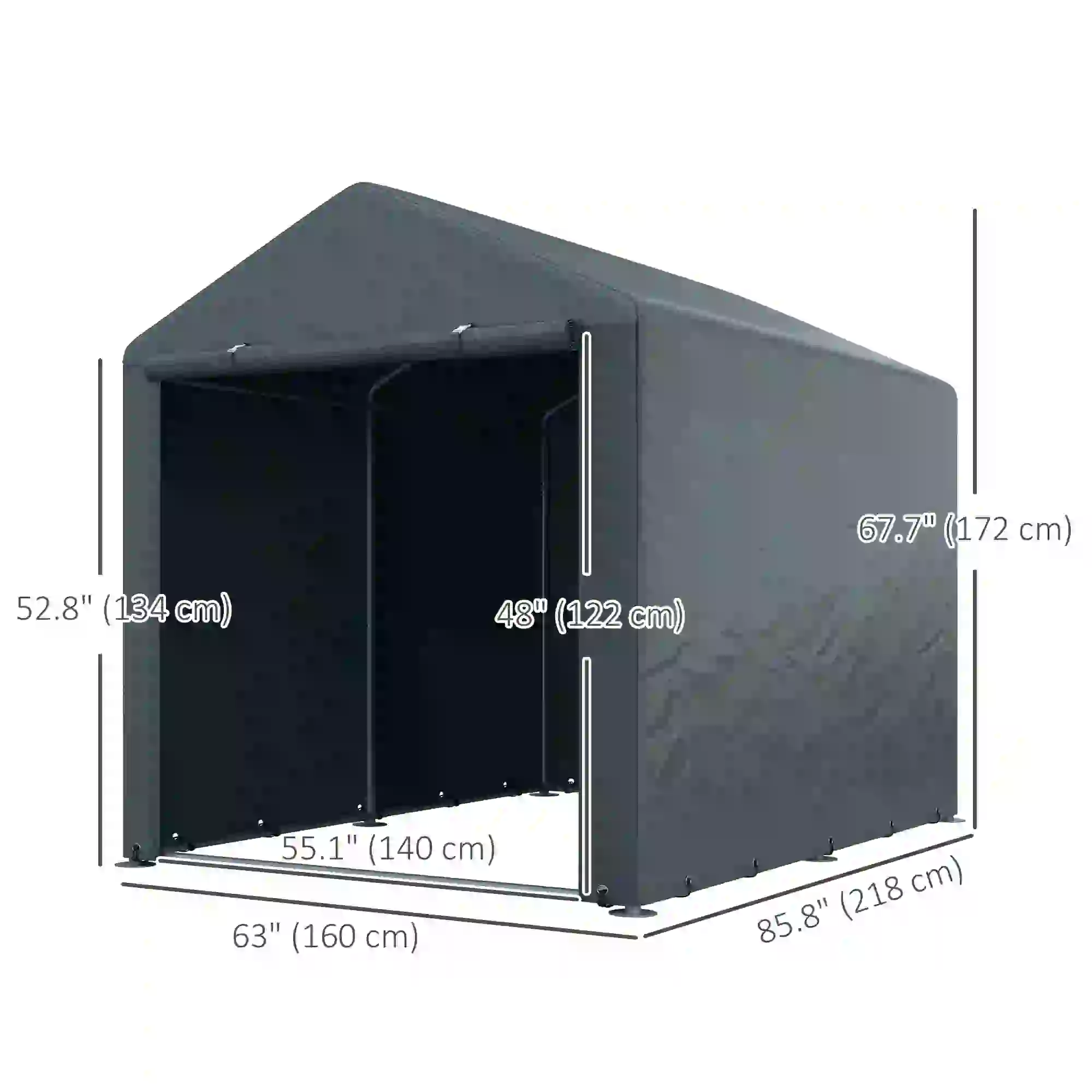 Portable Bicycle Shed, Galvanised Steel Frame, Large Door, Waterproof, Dark Grey - Image 3