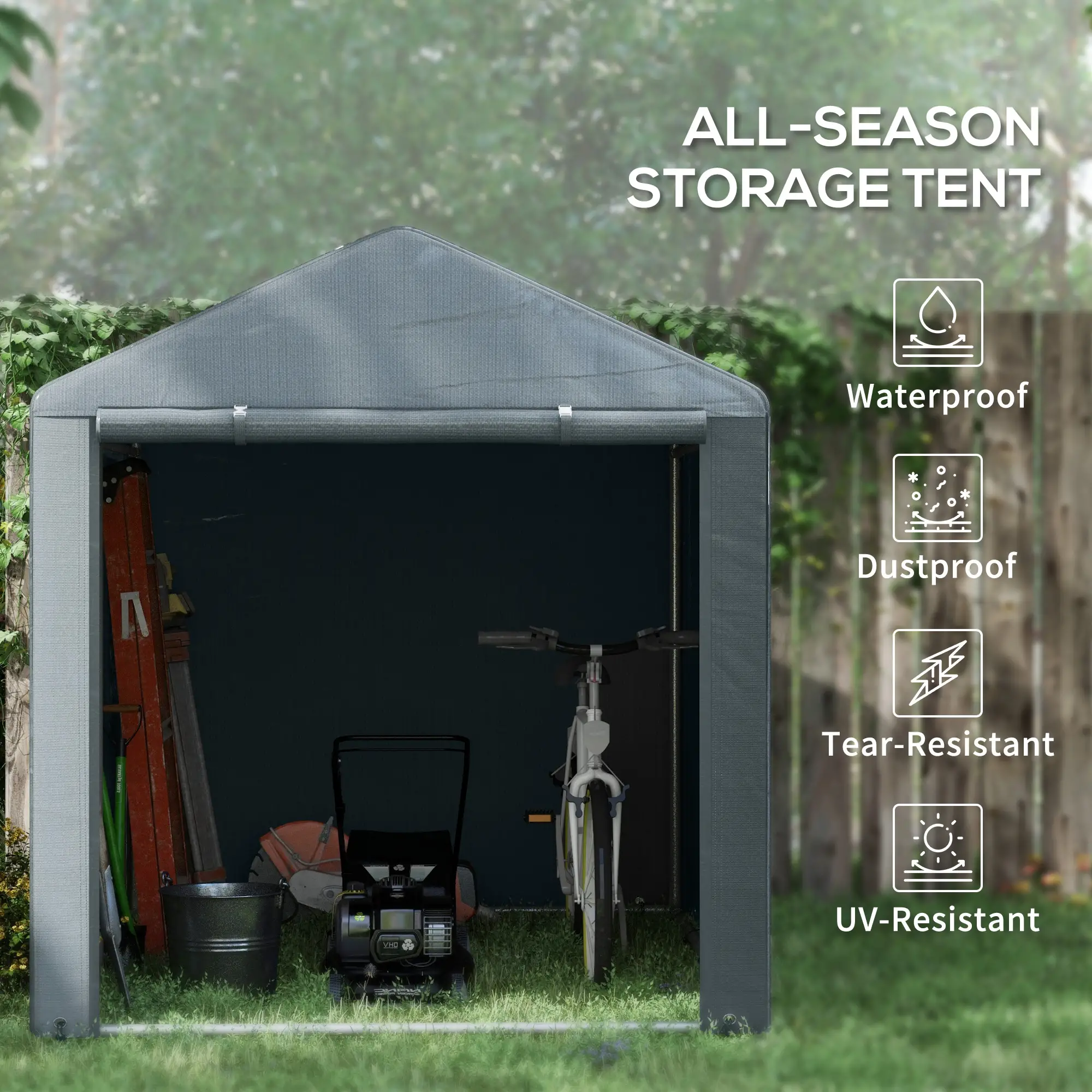 Portable Bicycle Shed, Galvanised Steel Frame, Large Door, Waterproof, Dark Grey - Image 4