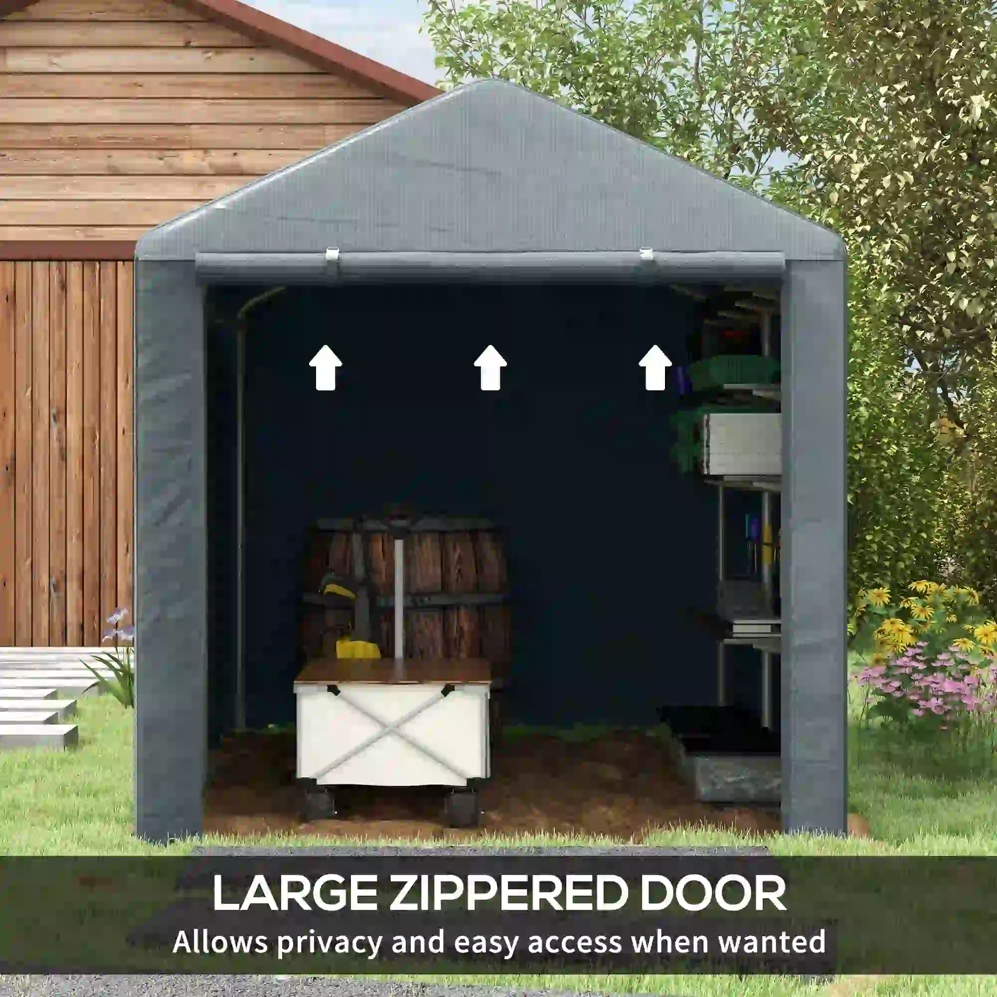 Portable Bicycle Shed, Galvanised Steel Frame, Large Door, Waterproof, Dark Grey - Image 6