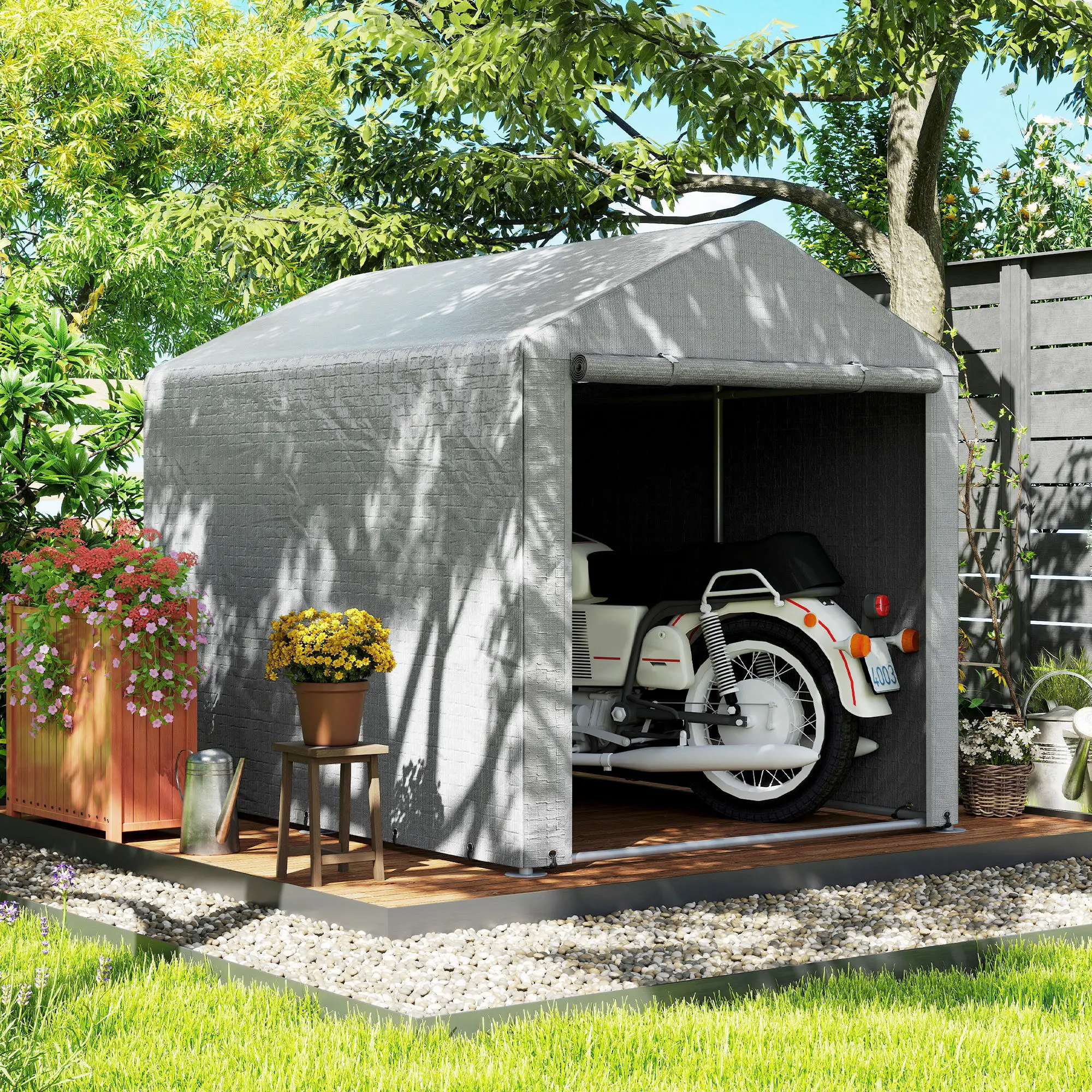 Portable Bicycle Shed, Galvanized Steel Frame, Large Door, Waterproof, Light Grey - Image 10