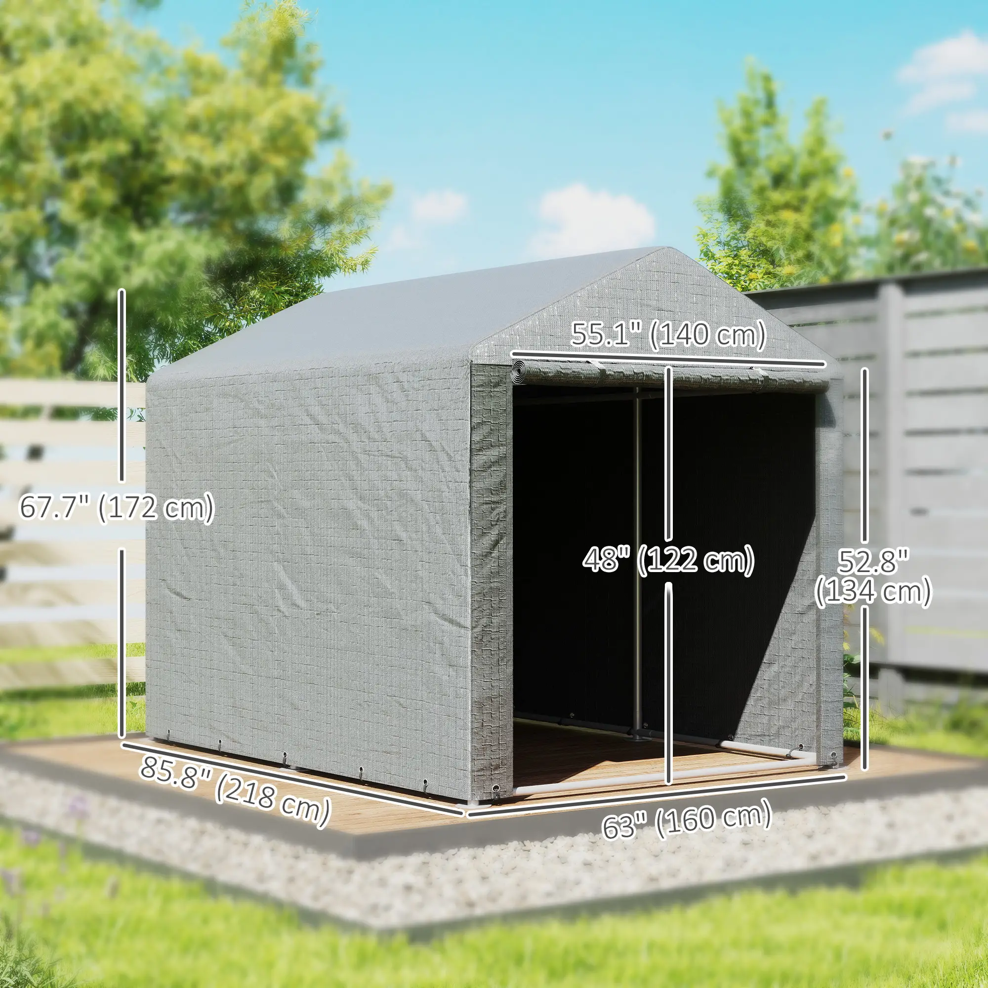 Portable Bicycle Shed, Galvanized Steel Frame, Large Door, Waterproof, Light Grey - Image 3