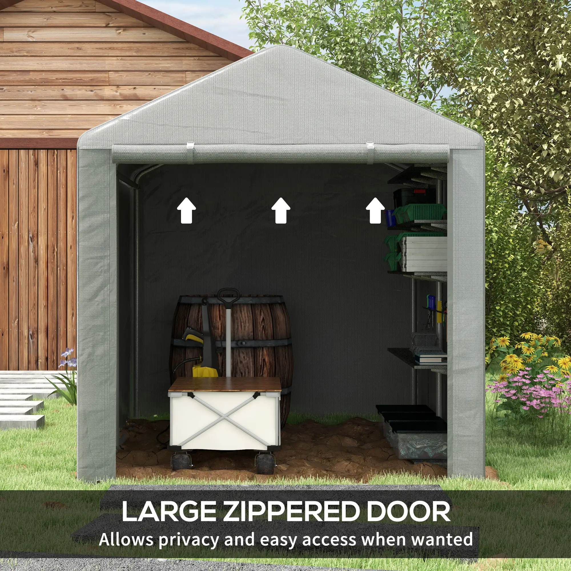 Portable Bicycle Shed, Galvanized Steel Frame, Large Door, Waterproof, Light Grey - Image 4