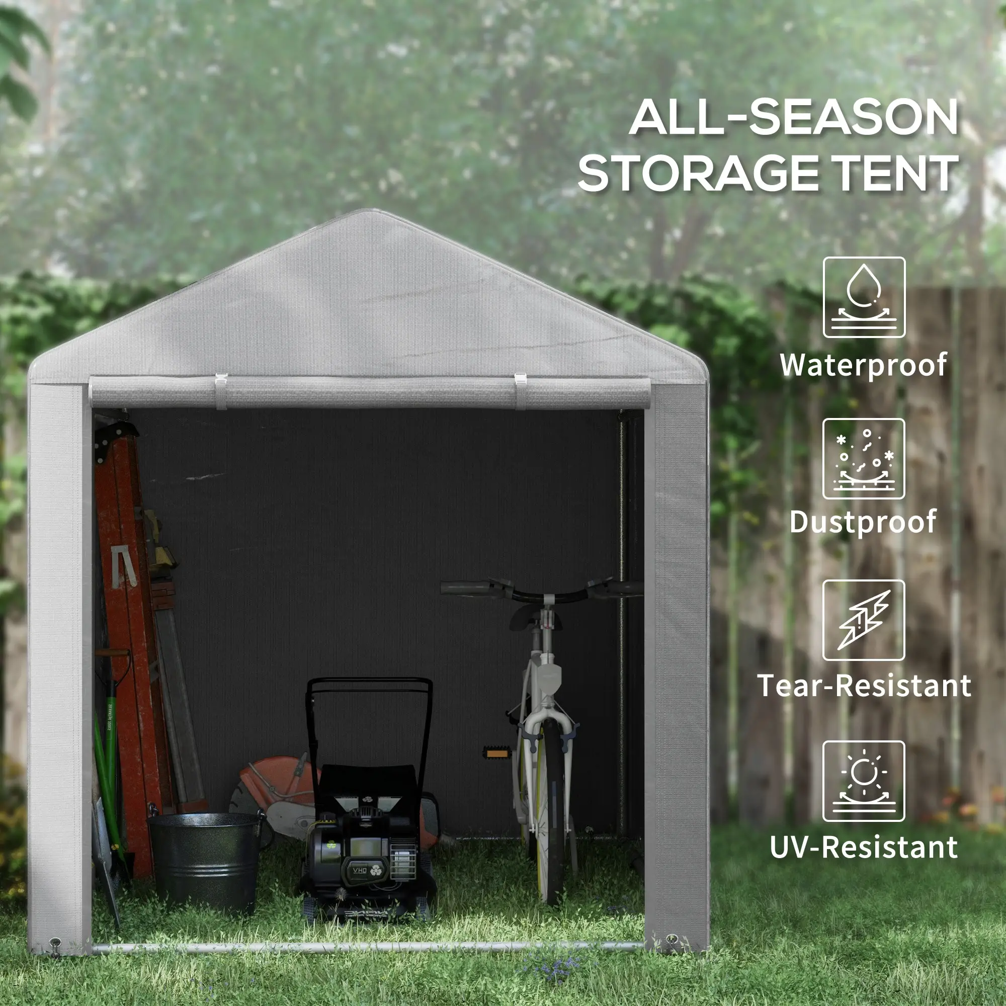 Portable Bicycle Shed, Galvanized Steel Frame, Large Door, Waterproof, Light Grey - Image 5